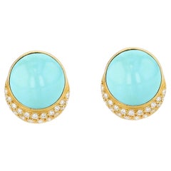 Tiffany & Co. Gold, Turquoise, and Diamond Ear Clips