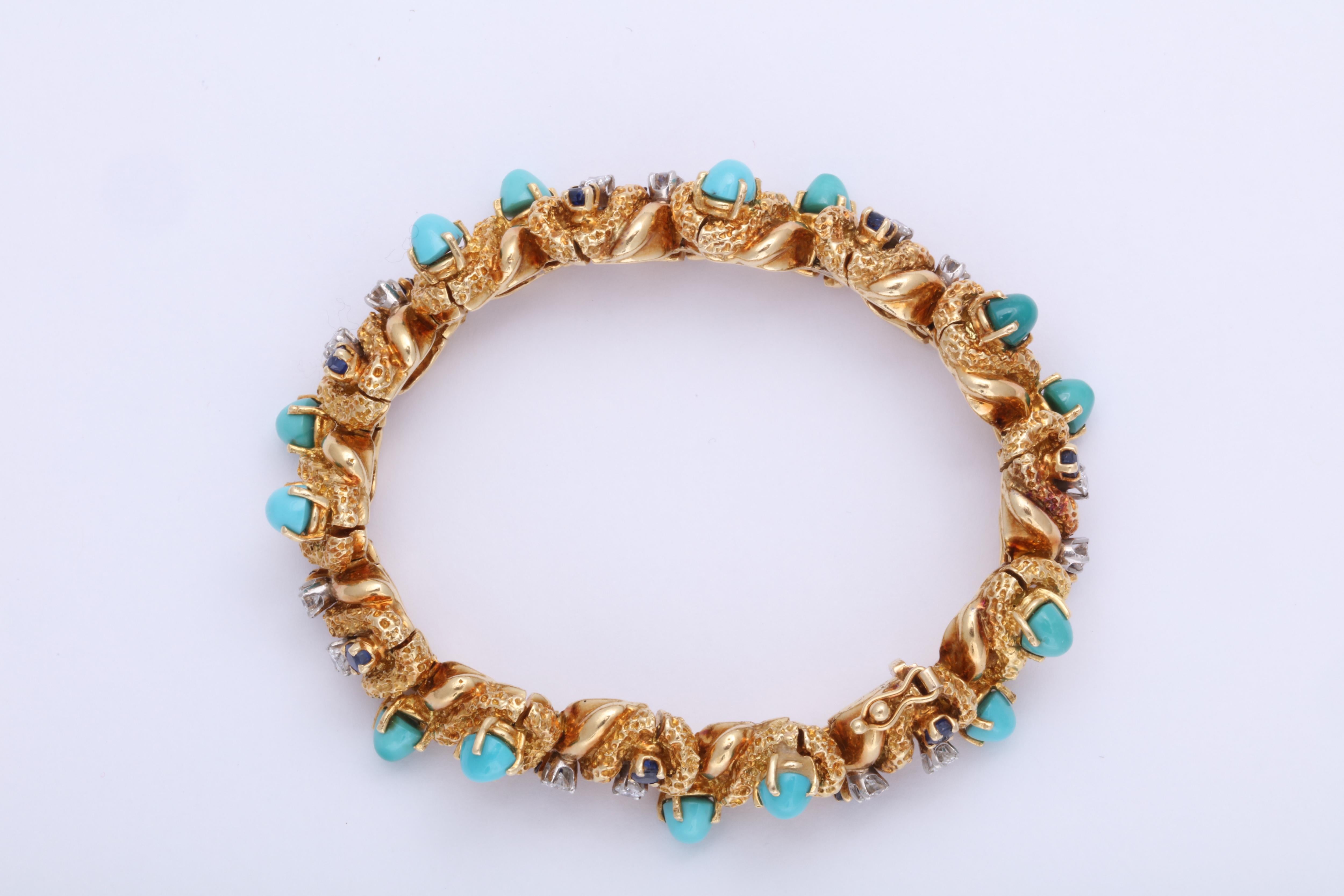 Women's Tiffany & Co. Gold, Turquoise, Faceted Sapphire and Diamond Bracelet