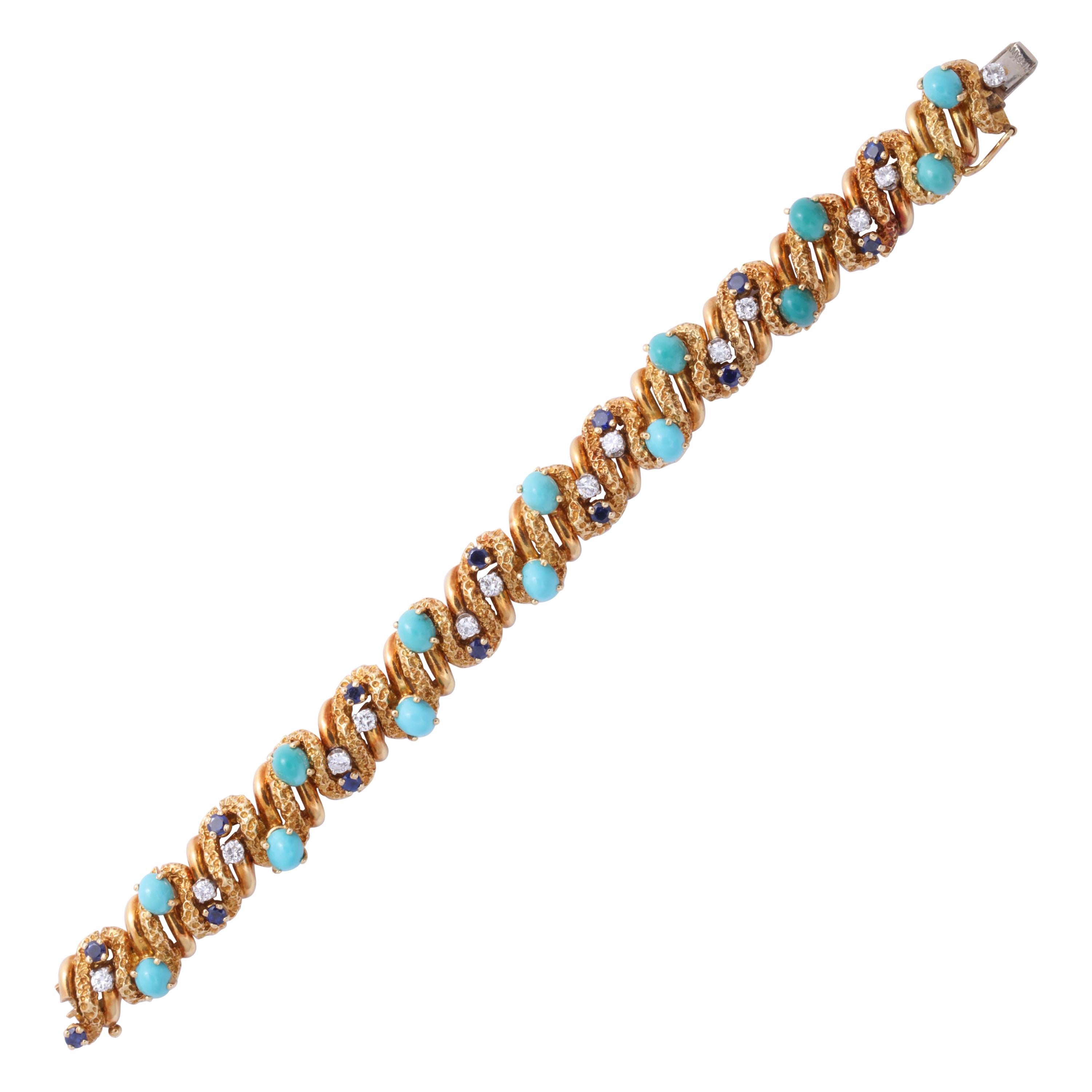 Tiffany & Co. Gold, Turquoise, Faceted Sapphire and Diamond Bracelet