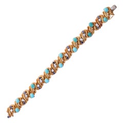 Vintage Tiffany & Co. Gold, Turquoise, Faceted Sapphire and Diamond Bracelet