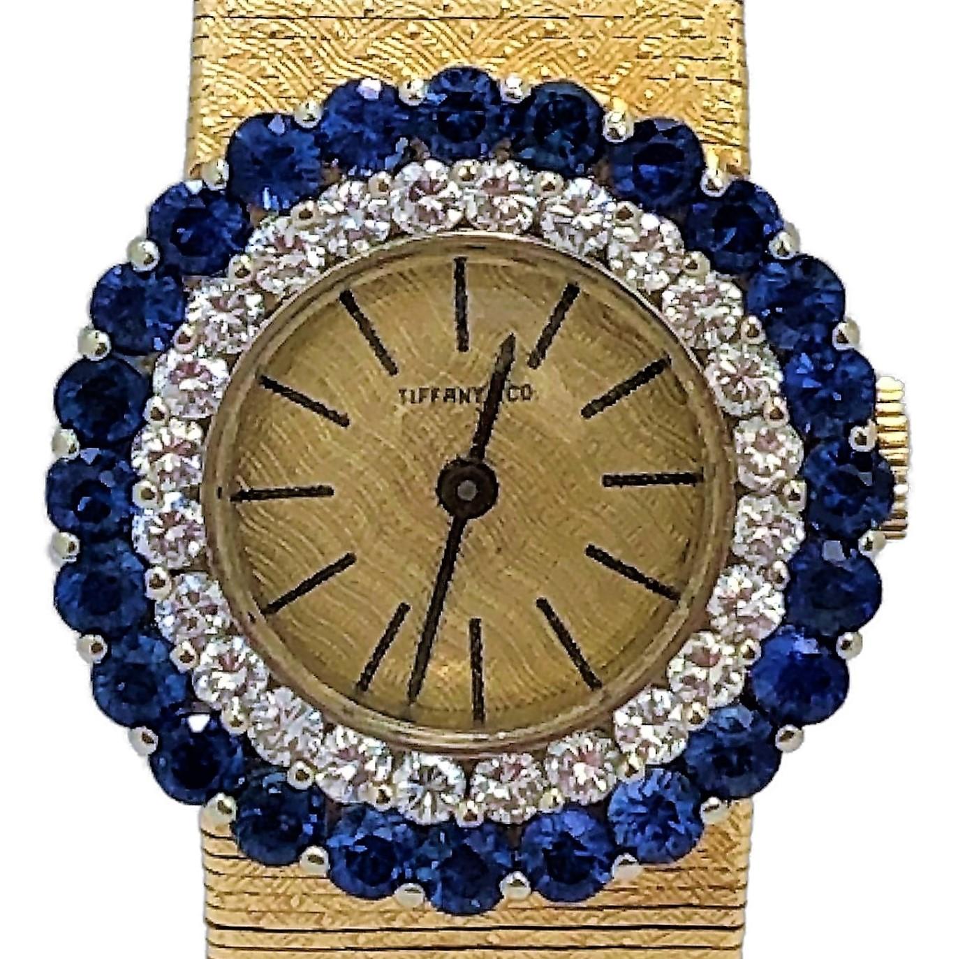 Tiffany & Co. Gold Watch with One Diamond Bezel and One Sapphire Bezel 1