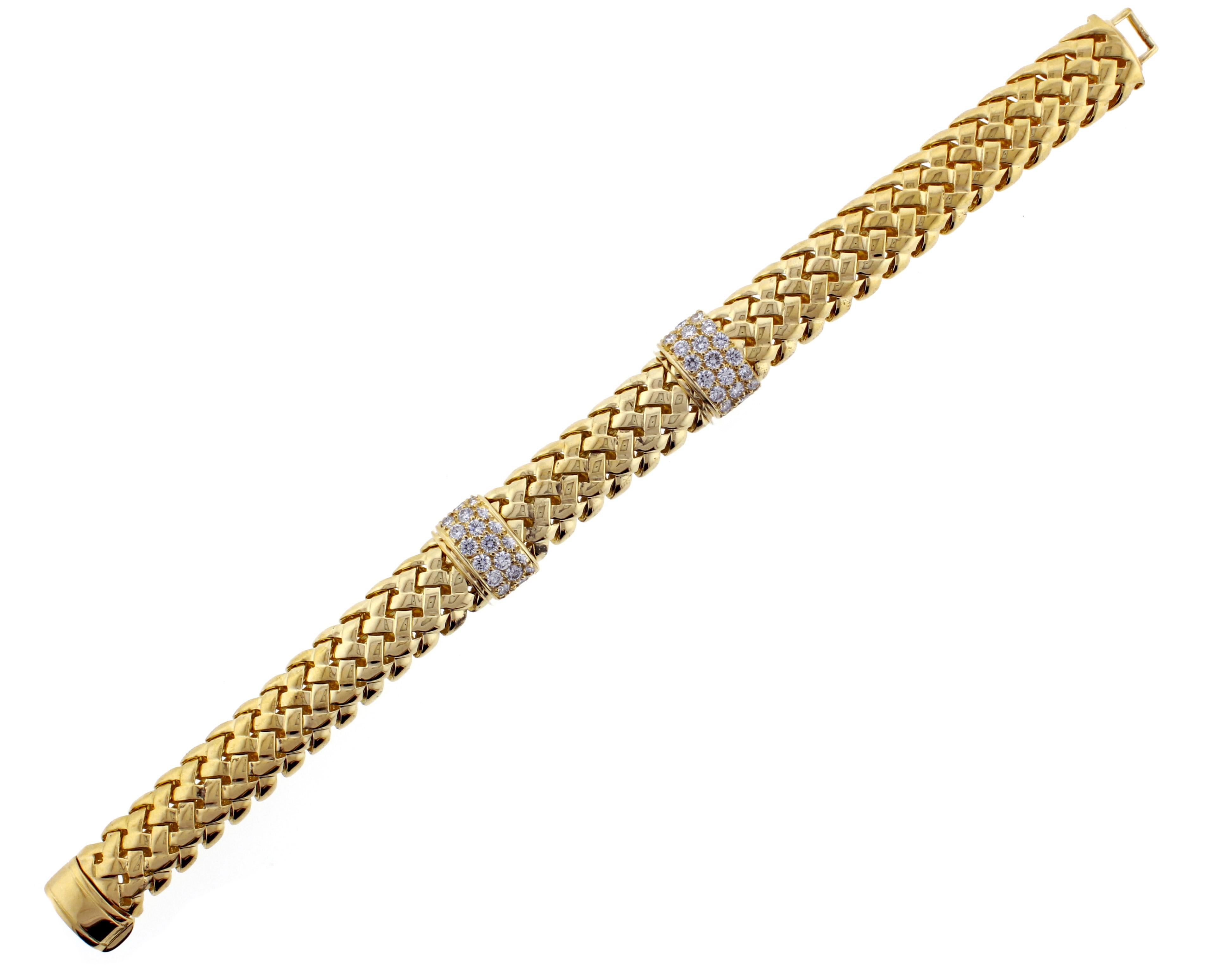 Tiffany & Co. ​Gold Woven-Link Vannerie Diamond Bracelet In Excellent Condition In Bethesda, MD