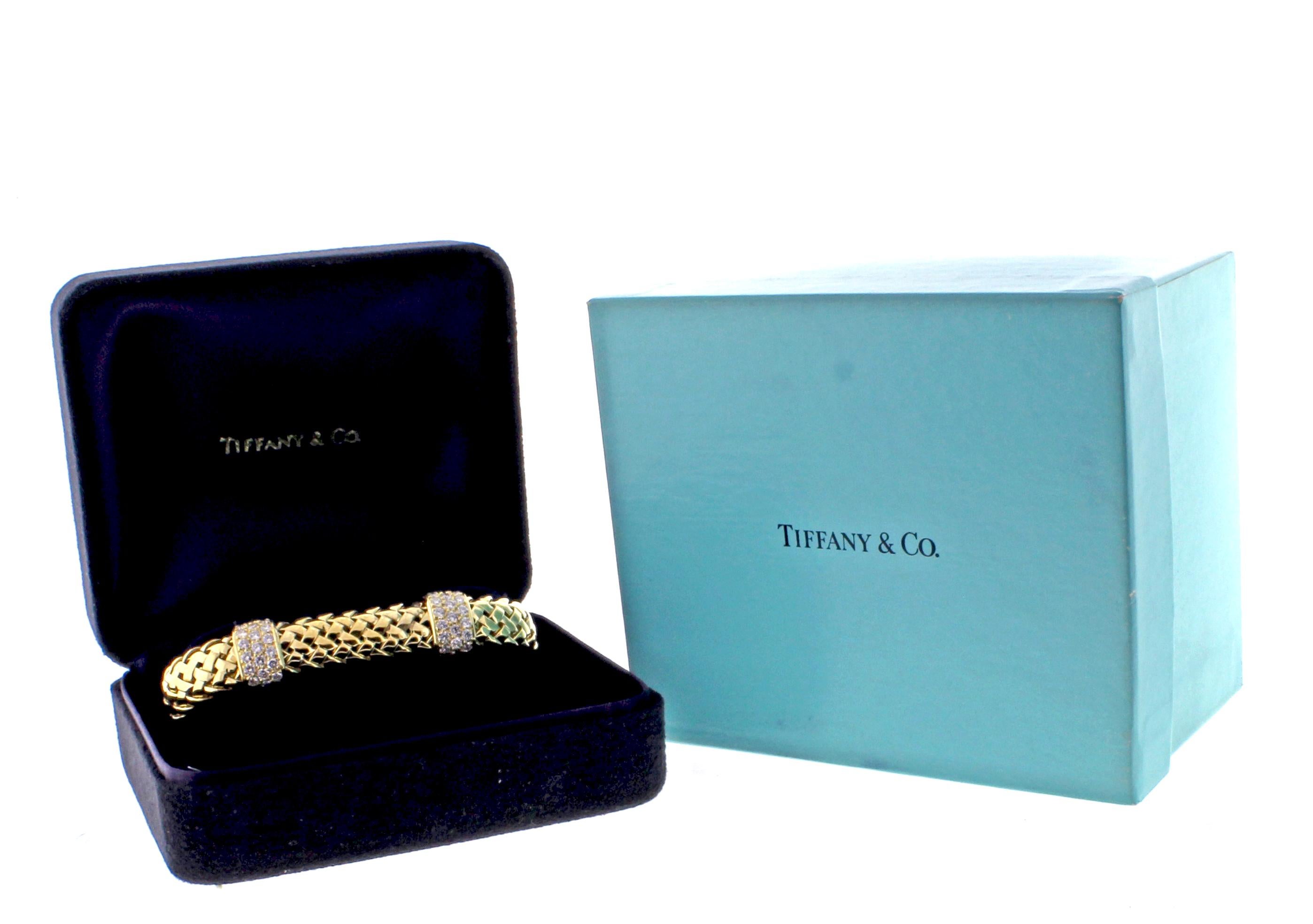 Women's or Men's Tiffany & Co. ​Gold Woven-Link Vannerie Diamond Bracelet