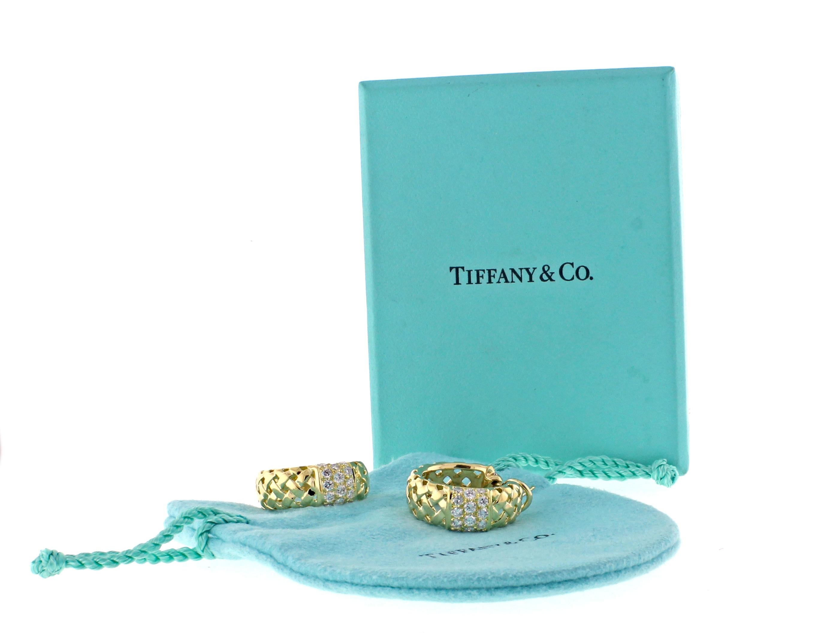 Tiffany & Co. ​Gold Woven Vannerie Diamond Earrings In Excellent Condition In Bethesda, MD