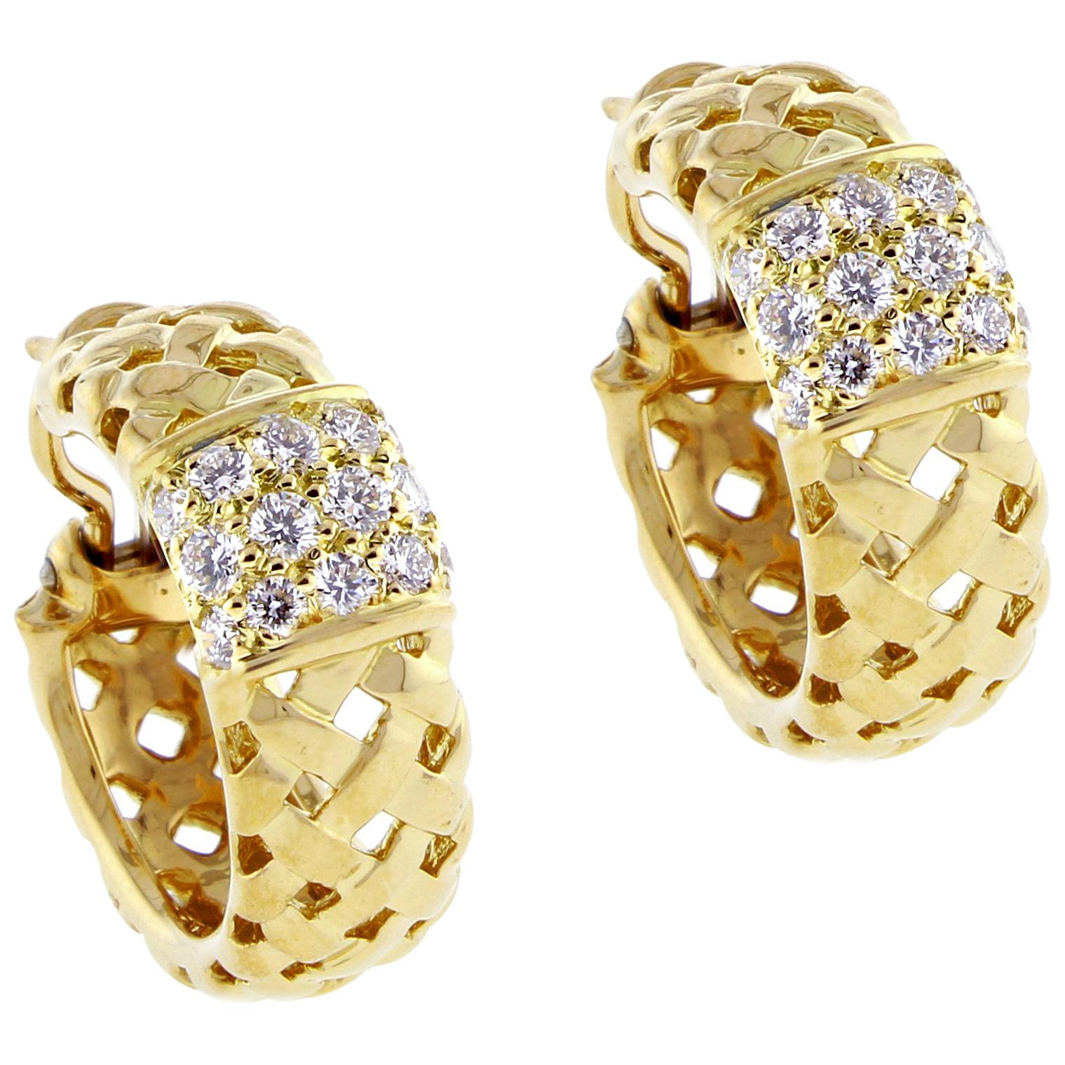 Tiffany & Co. ​Gold Woven Vannerie Diamond Earrings