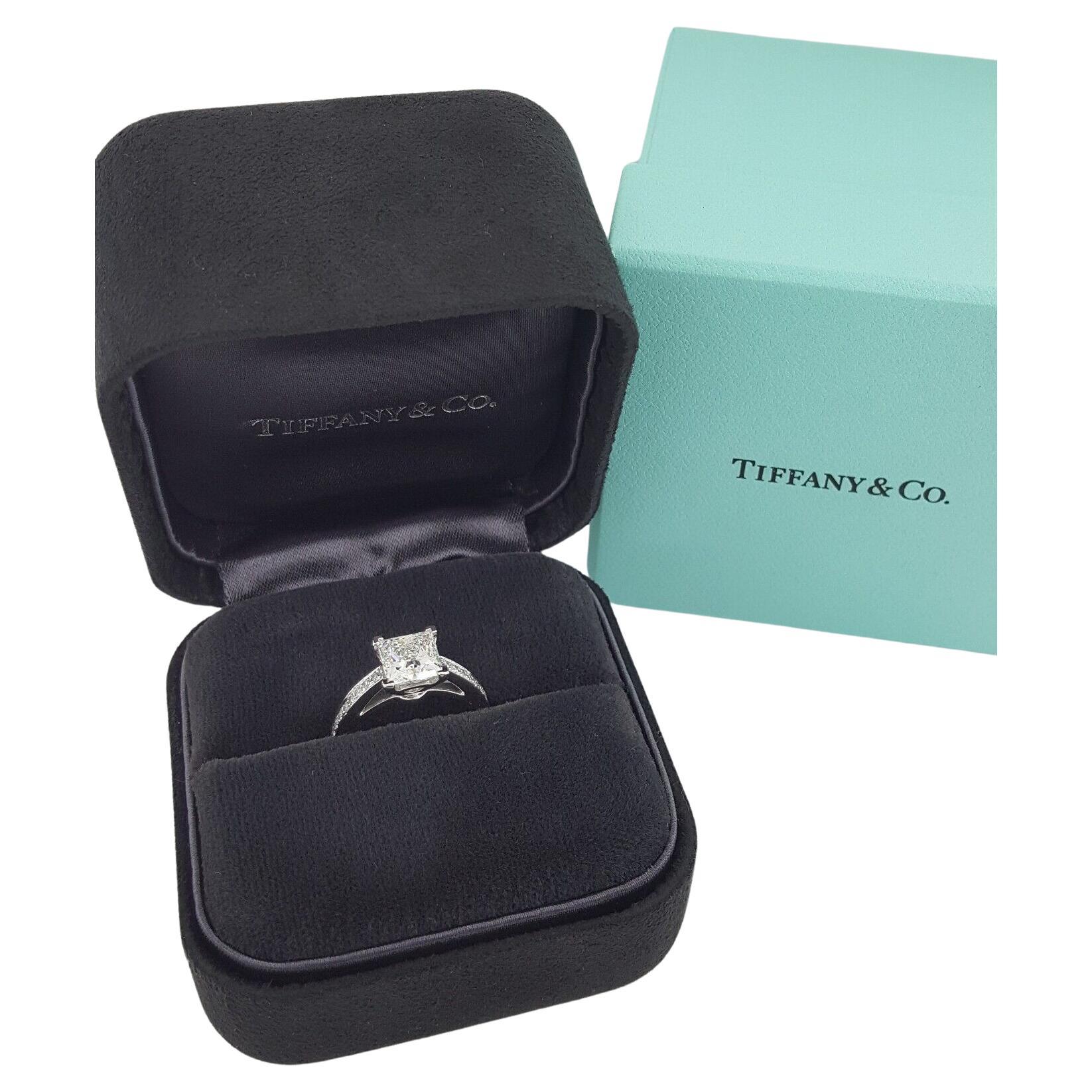 Princess Cut Tiffany & Co. Grace Platinum Princess Brilliant Cut Diamond Engagement Ring For Sale