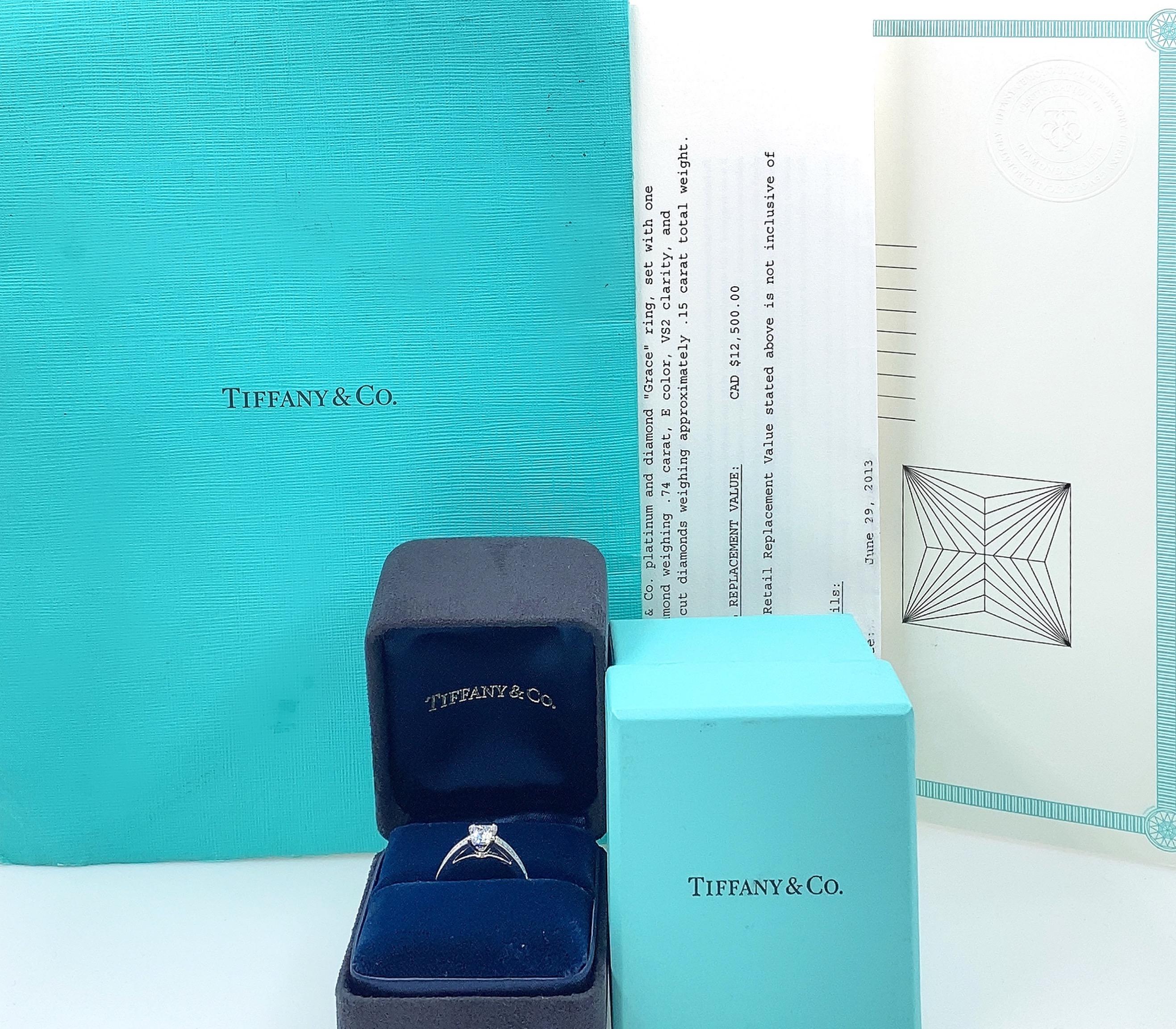 Diamant-Zertifikat von Tiffany & Co Grace Princess 0,89 Tcw Verlobungsring (Carréschliff)
