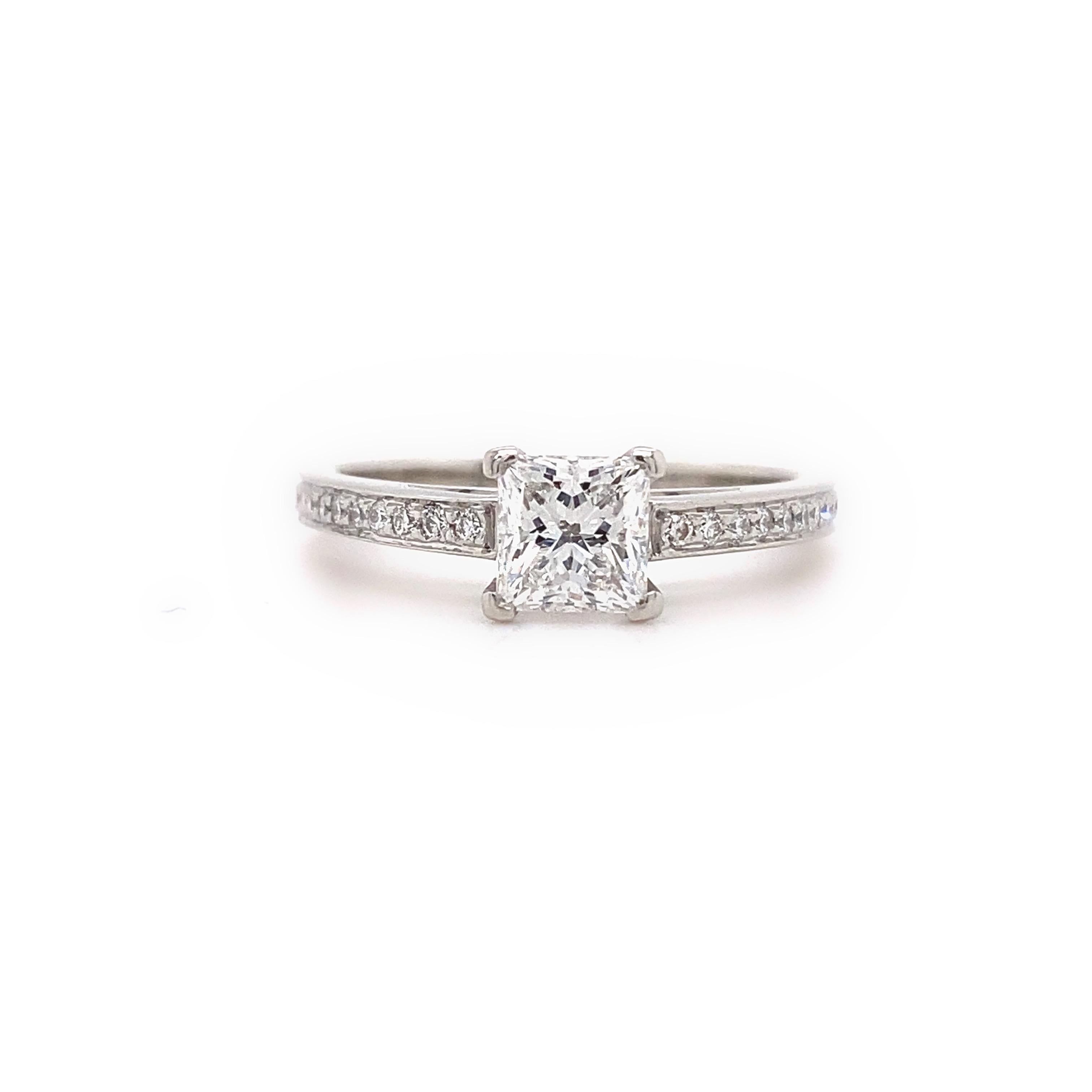 Women's or Men's Tiffany & Co Grace Princess Diamond 0.89 Tcw Engagement Ring Diamond Certificate For Sale