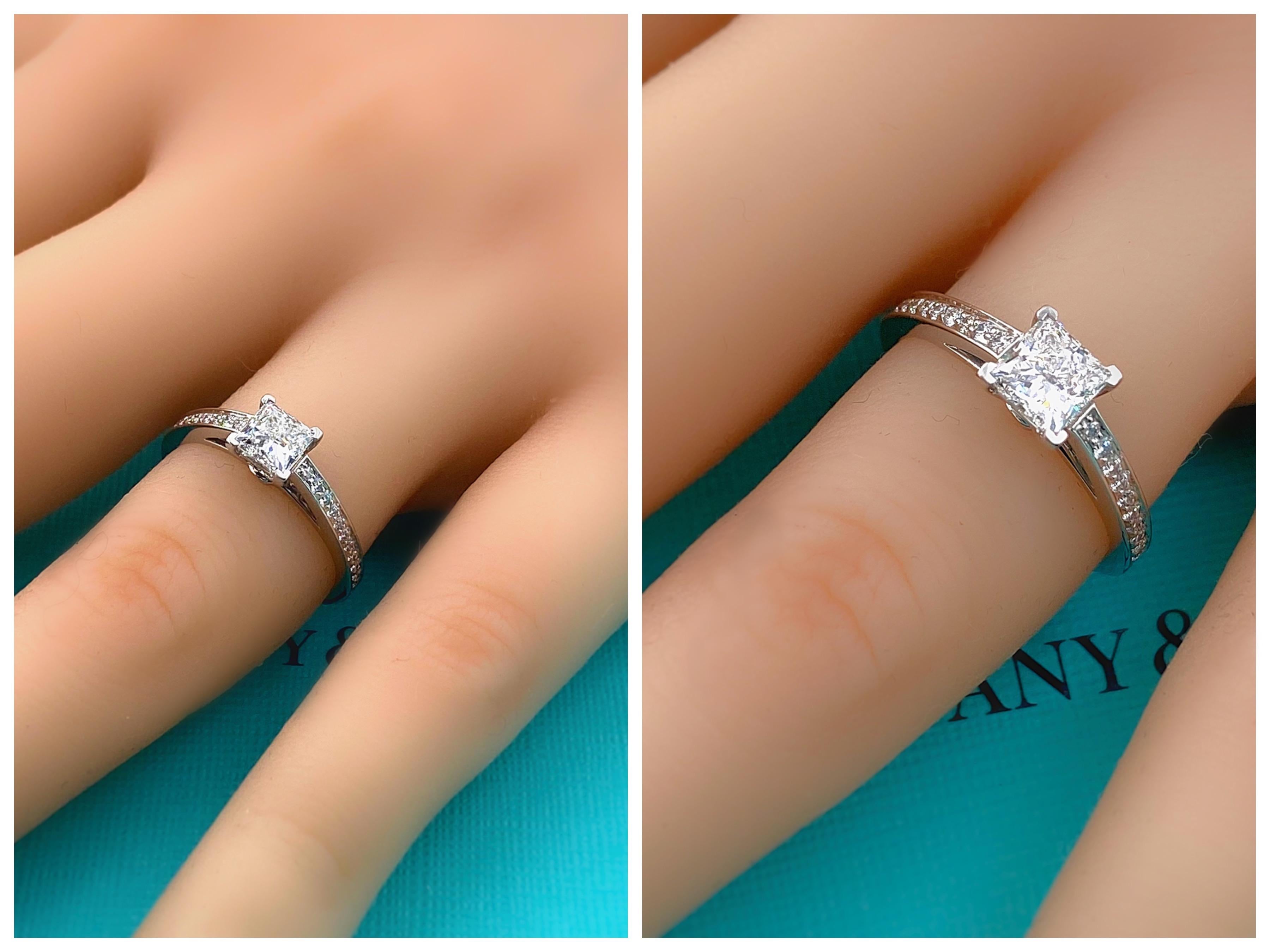 Tiffany & Co. Bague de fiançailles princesse Grace en platine avec diamant 0,76 carat poids total E VVS1 en vente 7