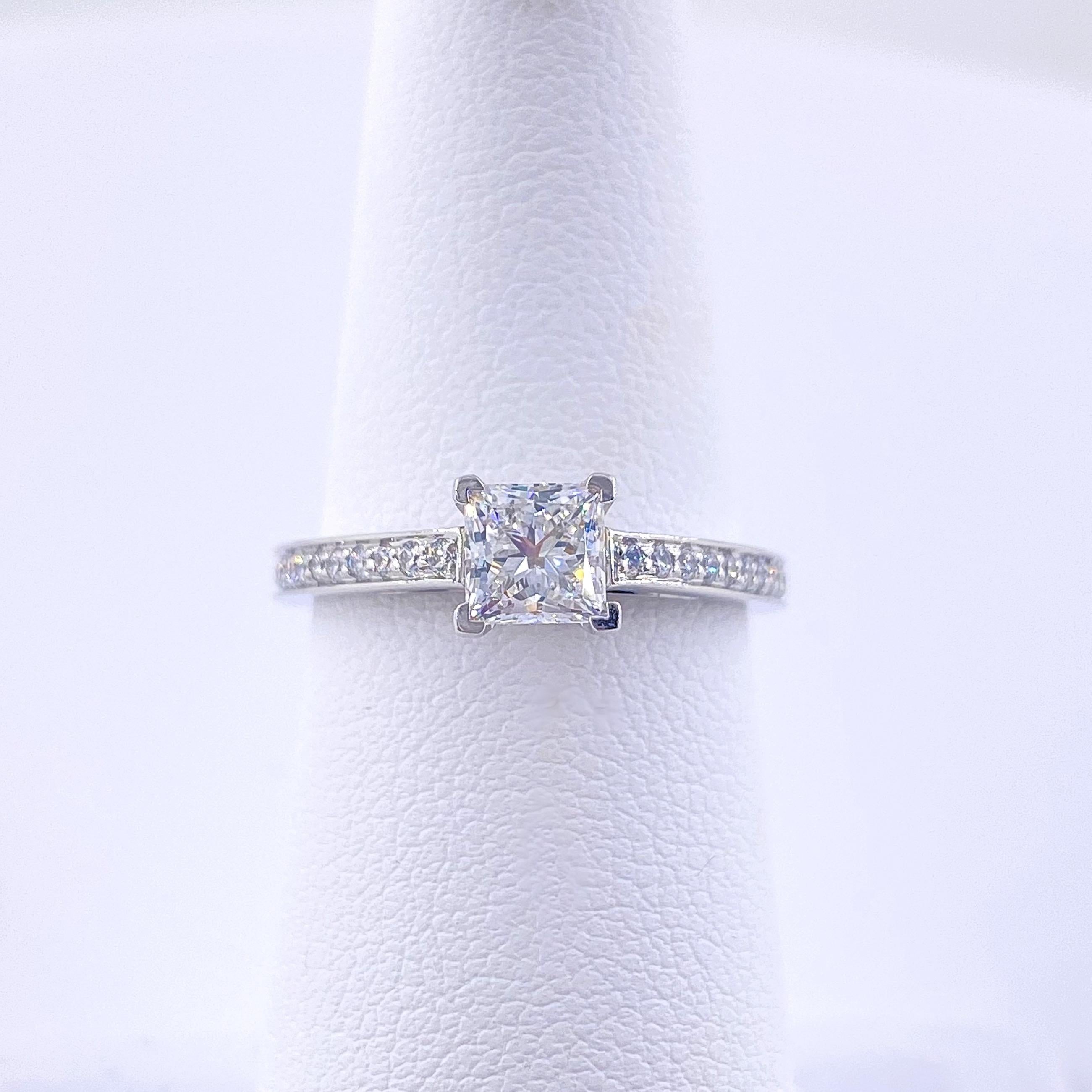 Princess Cut Tiffany & Co. Grace Princess Diamond Engagement Ring 0.76 Tcw E VVS1 Platinum For Sale