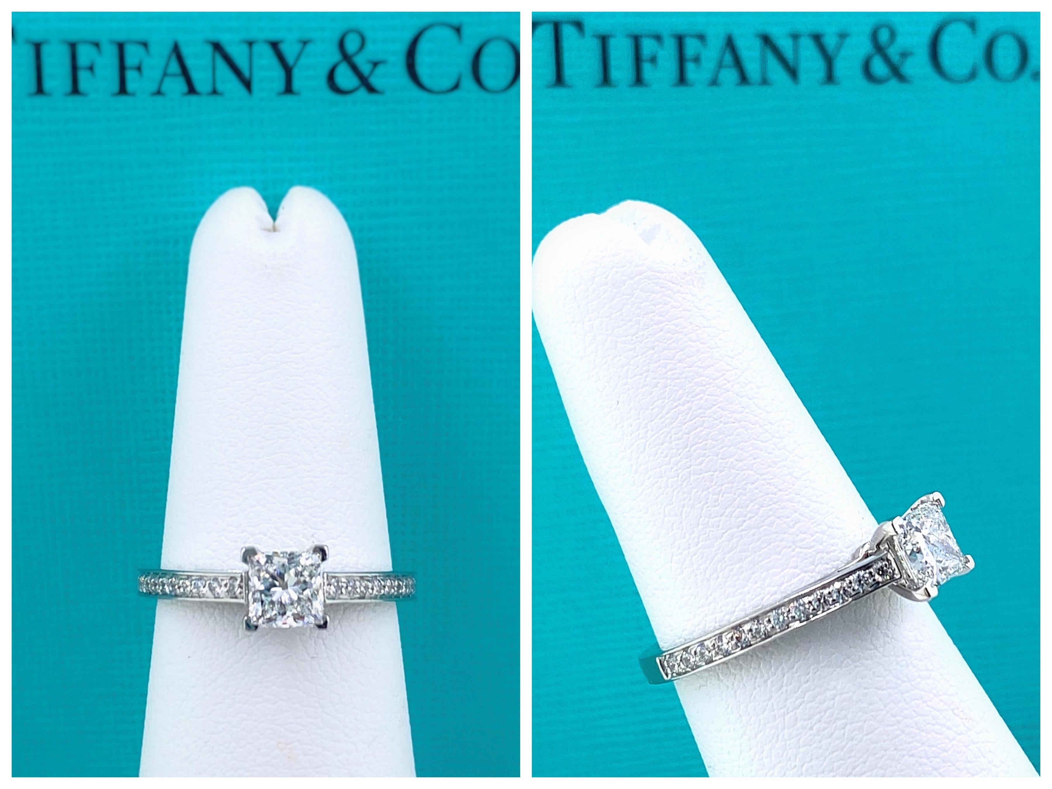 Women's or Men's Tiffany & Co. Grace Princess Diamond Engagement Ring 0.76 Tcw E VVS1 Platinum For Sale