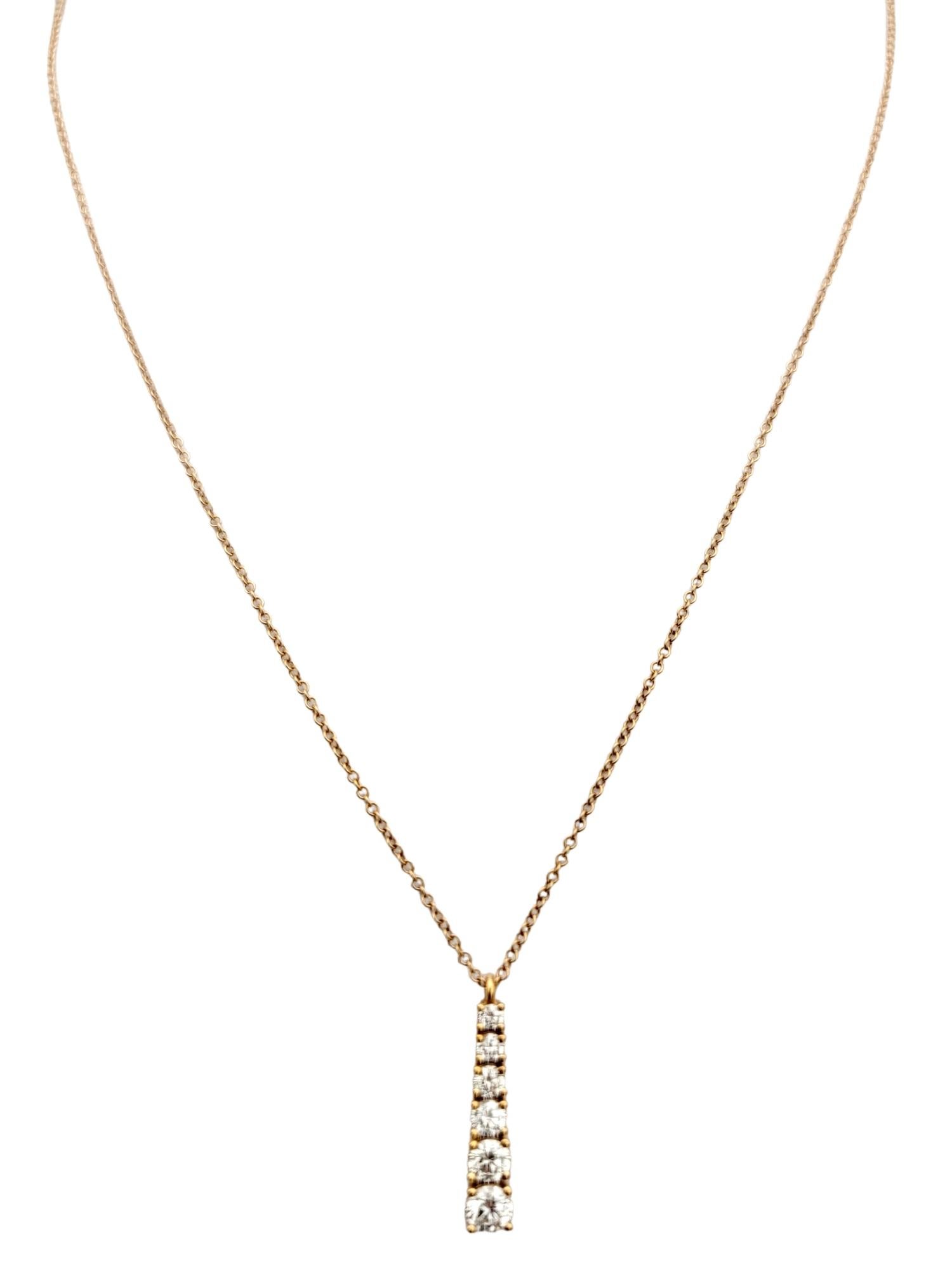 Round Cut Tiffany & Co. Graduated Diamond Drop Pendant Necklace in 18 Karat Rose Gold