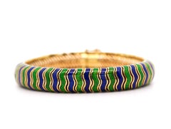 Tiffany & Co Green and Blue Enamel in 18K Yellow Gold Vintage Bracelet