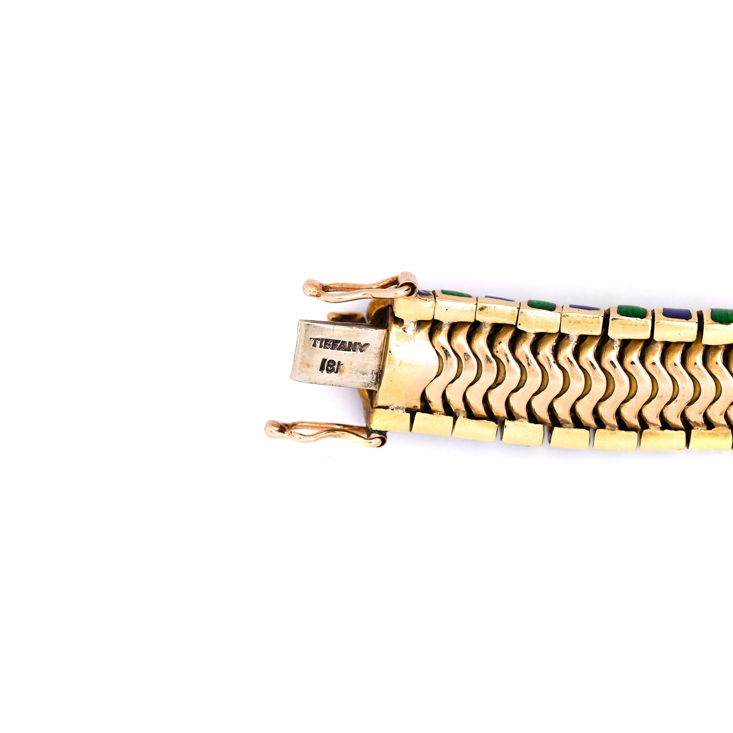 Tiffany & Co Vintage-Armband aus 18 Karat Gelbgold mit grüner und blauer Emaille im Zustand „Neu“ im Angebot in Miami, FL