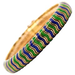 Tiffany & Co Green and Blue Enamel in 18K Yellow Gold Vintage Bracelet