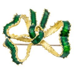 Tiffany & Co. Green Enamel 18 Karat Gold Bow Pin