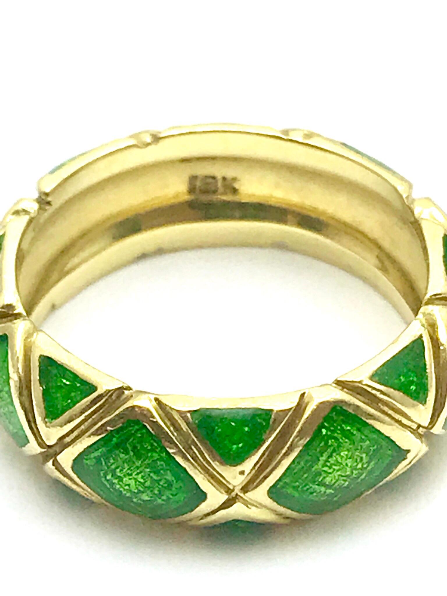 Modern Tiffany & Co. Green Enamel and Yellow Gold Band