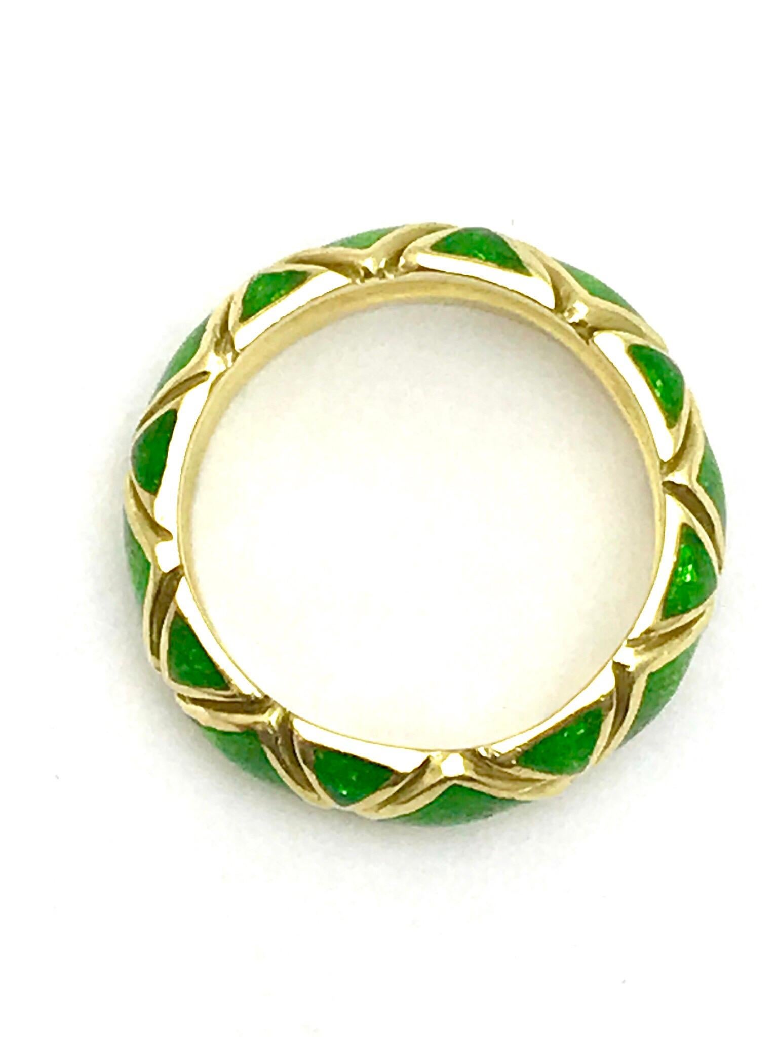 Tiffany & Co. Green Enamel and Yellow Gold Band In Excellent Condition In Chevy Chase, MD