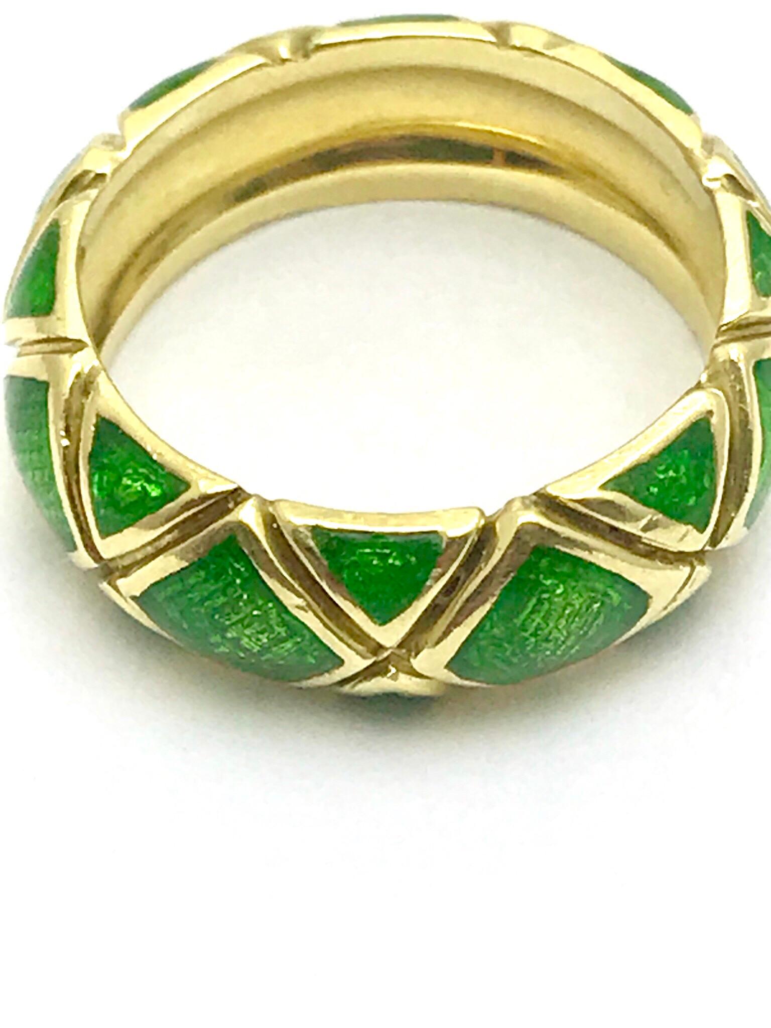 Women's or Men's Tiffany & Co. Green Enamel and Yellow Gold Band