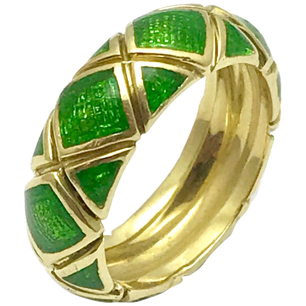 Tiffany & Co. Green Enamel and Yellow Gold Band