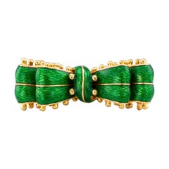 Tiffany & Co. Green Enamel Gold Bow Brooch
