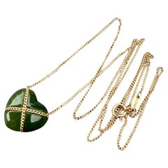 Tiffany & Co. Green Nephrite Heart Pendant Necklace 18k Yellow Gold 18.5" 3.2g