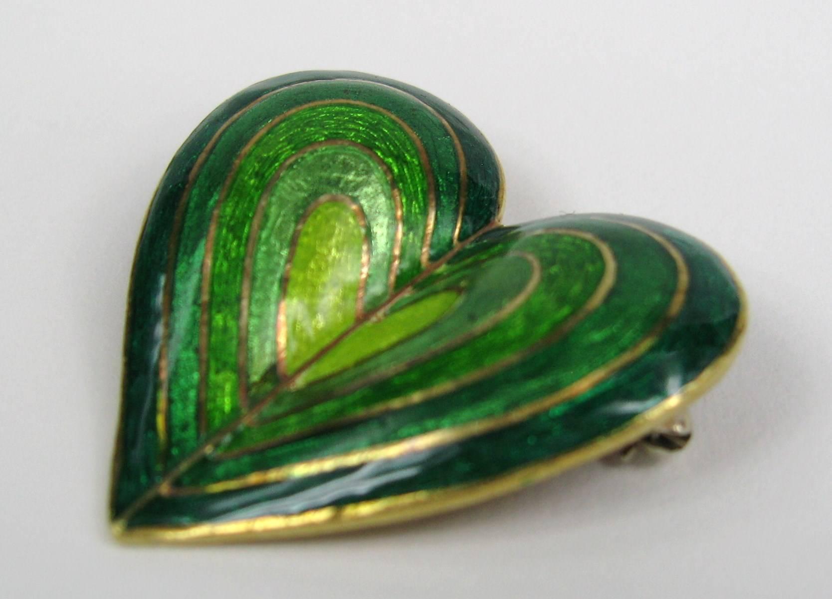 Tiffany & Co. Green Ombre Enamel 18 Karat Gold Brooch Pendant In Excellent Condition In Wallkill, NY