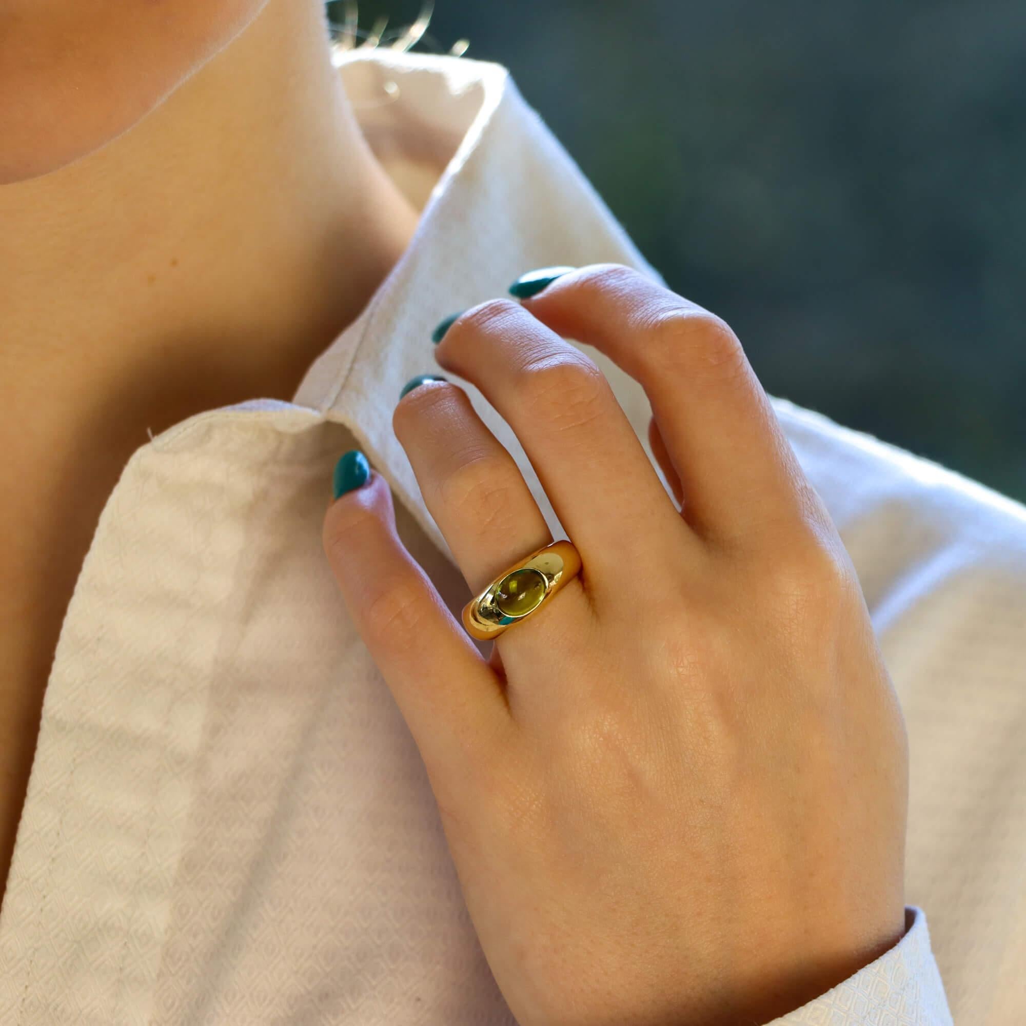 Oval Cut Tiffany & Co. Green Peridot Bombe Ring Set in 18k Yellow Gold