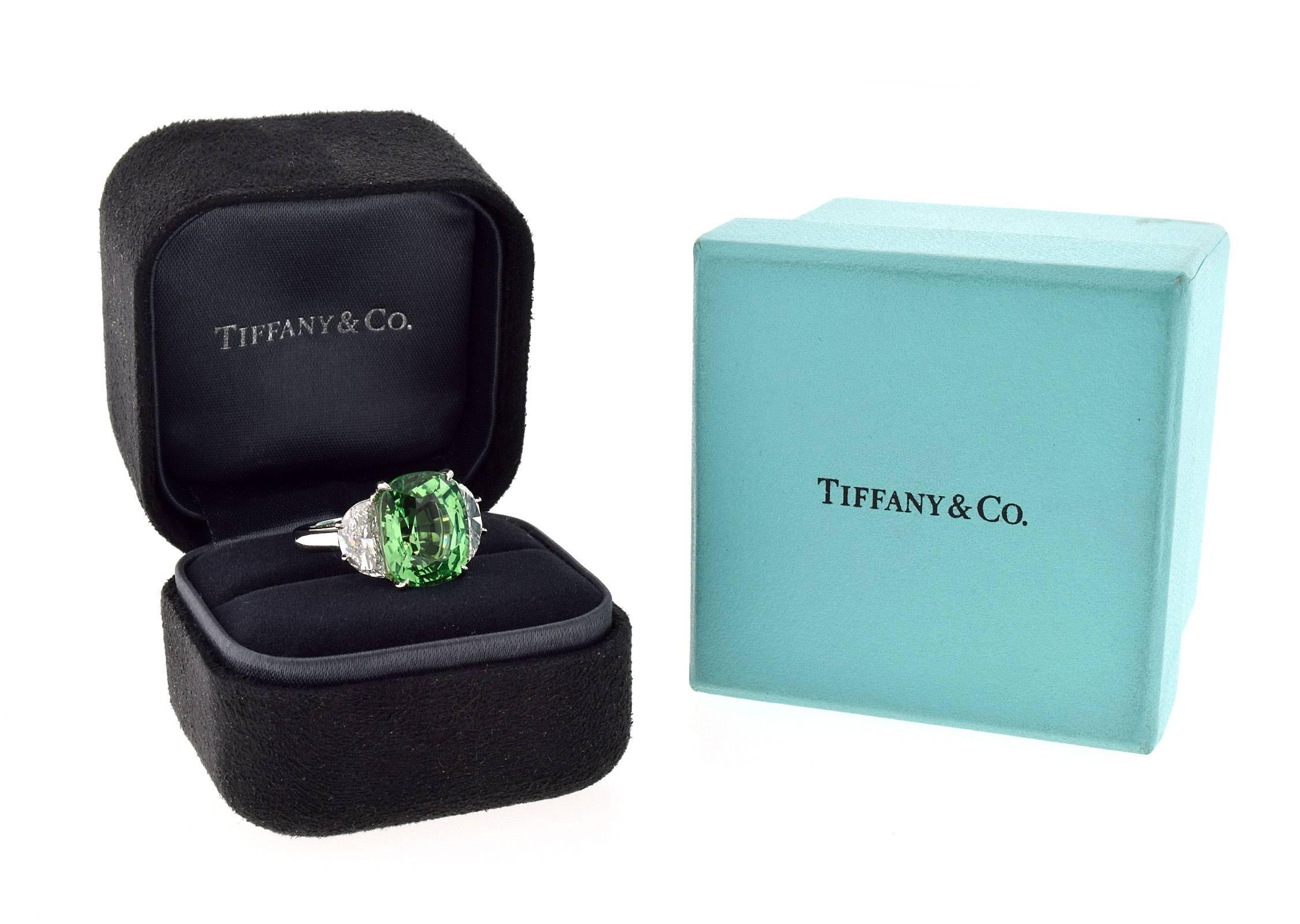 Cushion Cut Tiffany & Co. Grossularite Garnet 9.08 Carat Platinum Ring