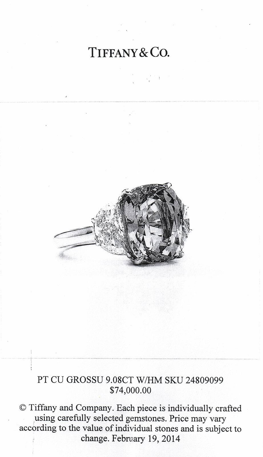 Women's or Men's Tiffany & Co. Grossularite Garnet 9.08 Carat Platinum Ring