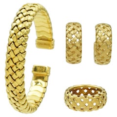 Tiffany & Co. Group of Gold 'Vannerie' Bracelet, Ring, and Earrings Set