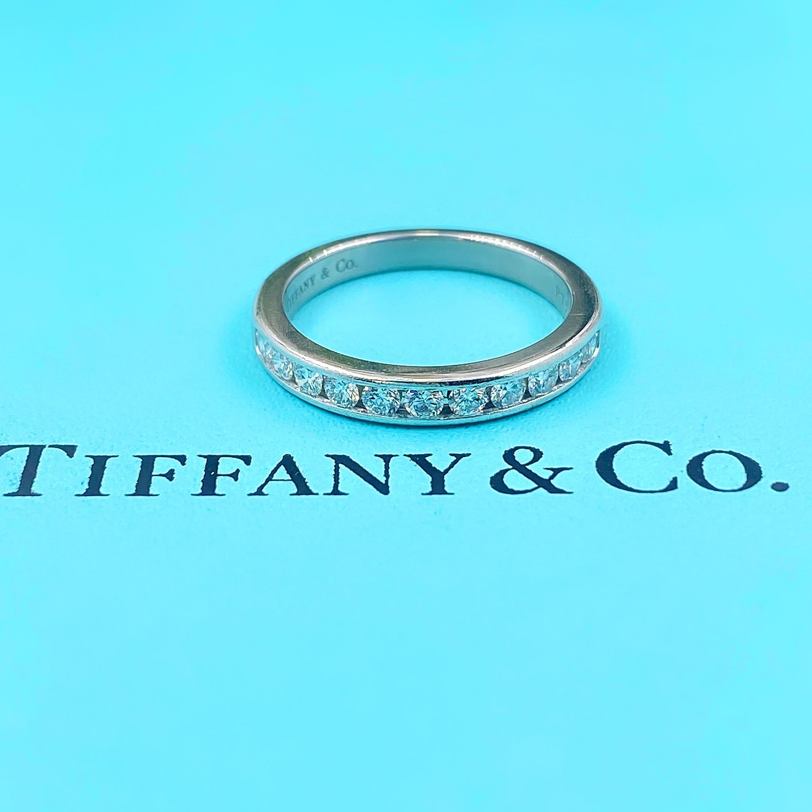 Tiffany & Co Half Circle Round Diamond 0.33 Carat Wedding Band Ring Platinum In Excellent Condition For Sale In San Diego, CA