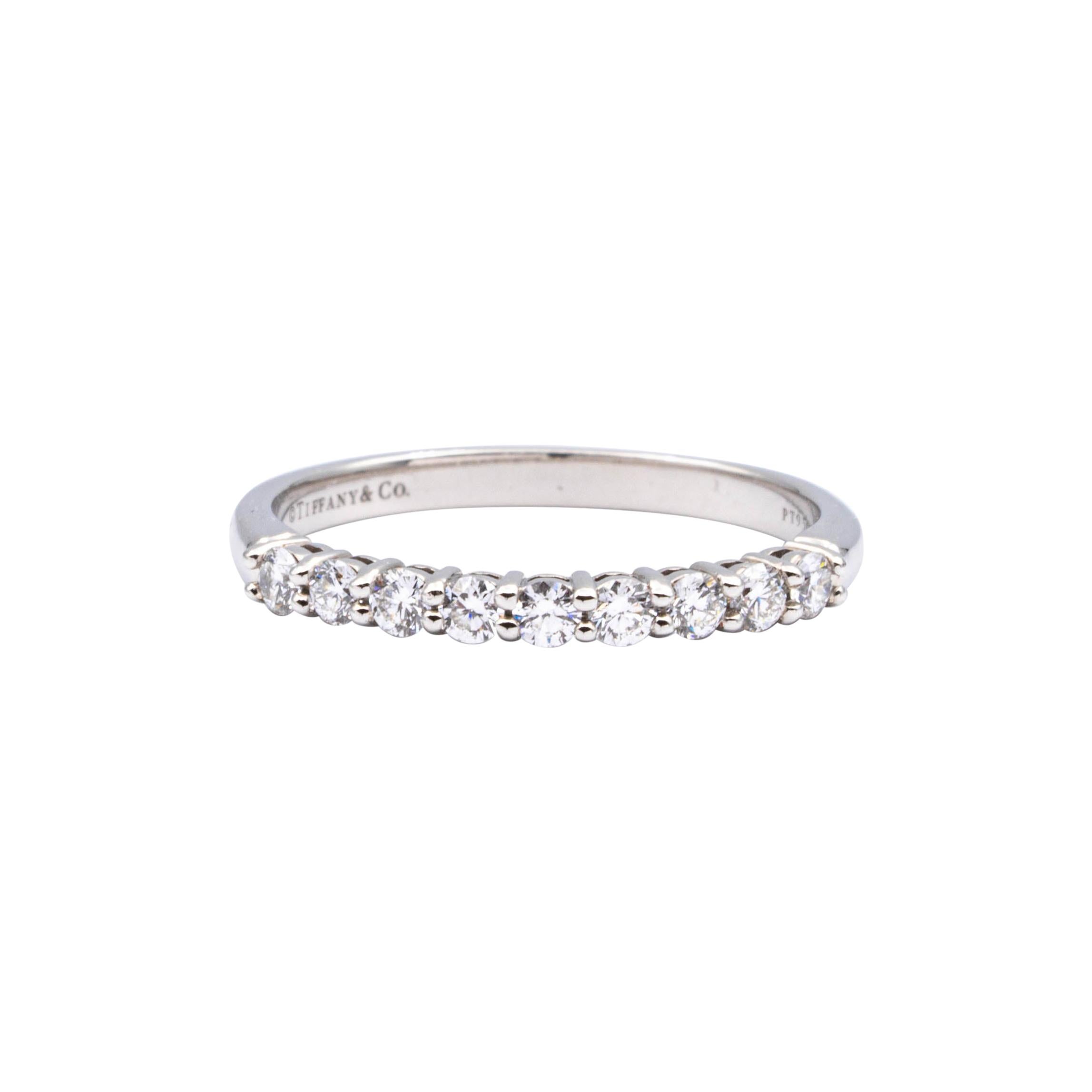 Tiffany & Co. Platinum Half Circle Embrace Diamond Band Ring 9 rounds .27ct  2mm