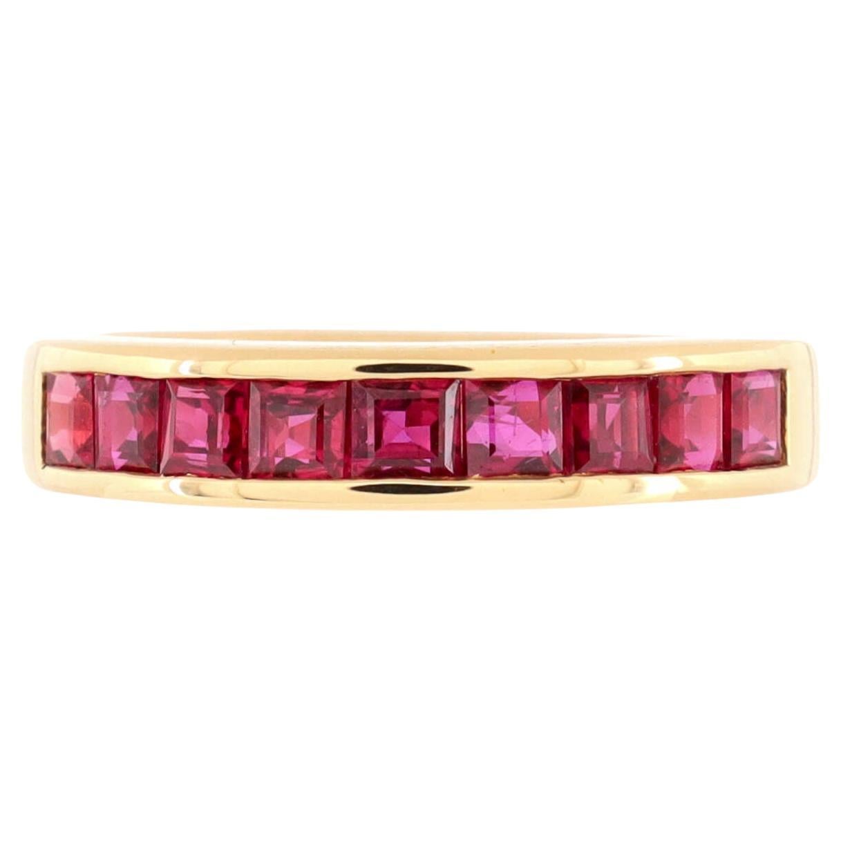 Tiffany & Co. Half Eternity Band Ring 18k Rose Gold with Rubies