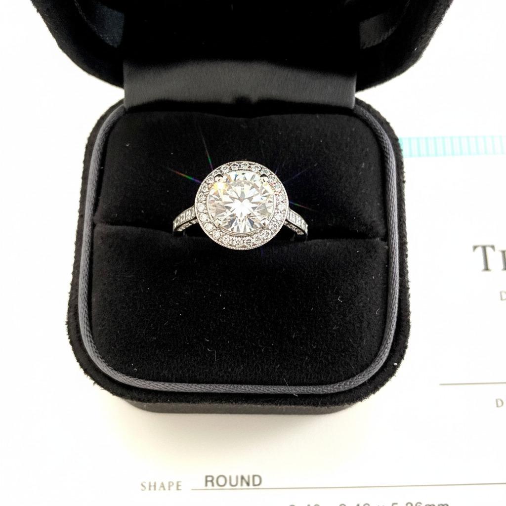 Taglio rotondo TIFFANY & CO. Halo 2,86 Ct. Anello con diamante in vendita