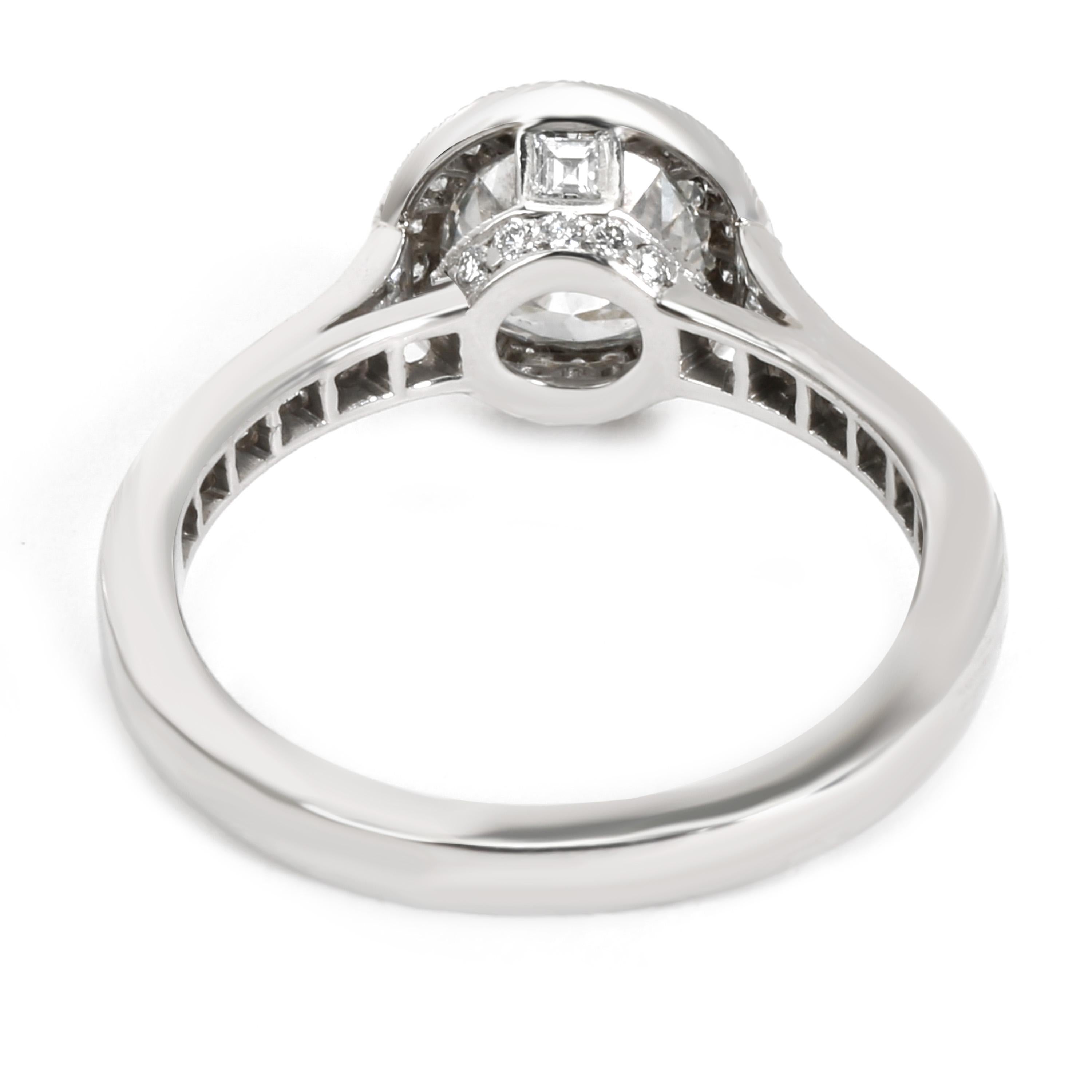Modern Tiffany & Co. Halo Diamond Engagement Ring in Platinum E VVS2 1.51 CTW
