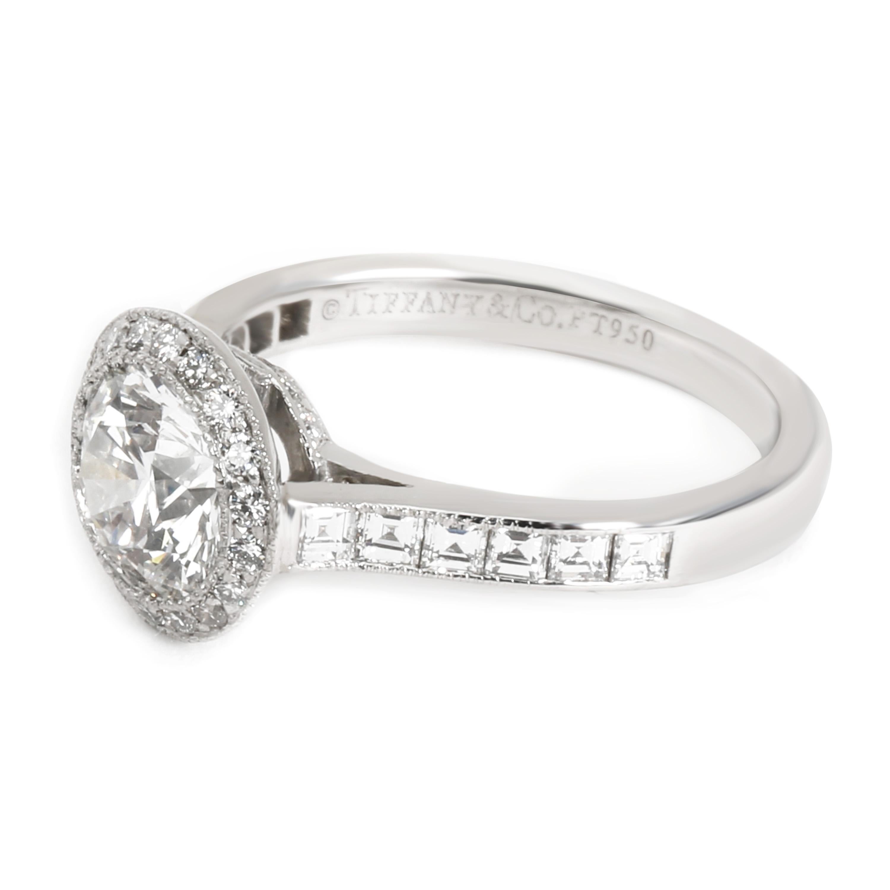 Tiffany & Co. Halo Diamond Engagement Ring in Platinum E VVS2 1.51 CTW In Good Condition In New York, NY