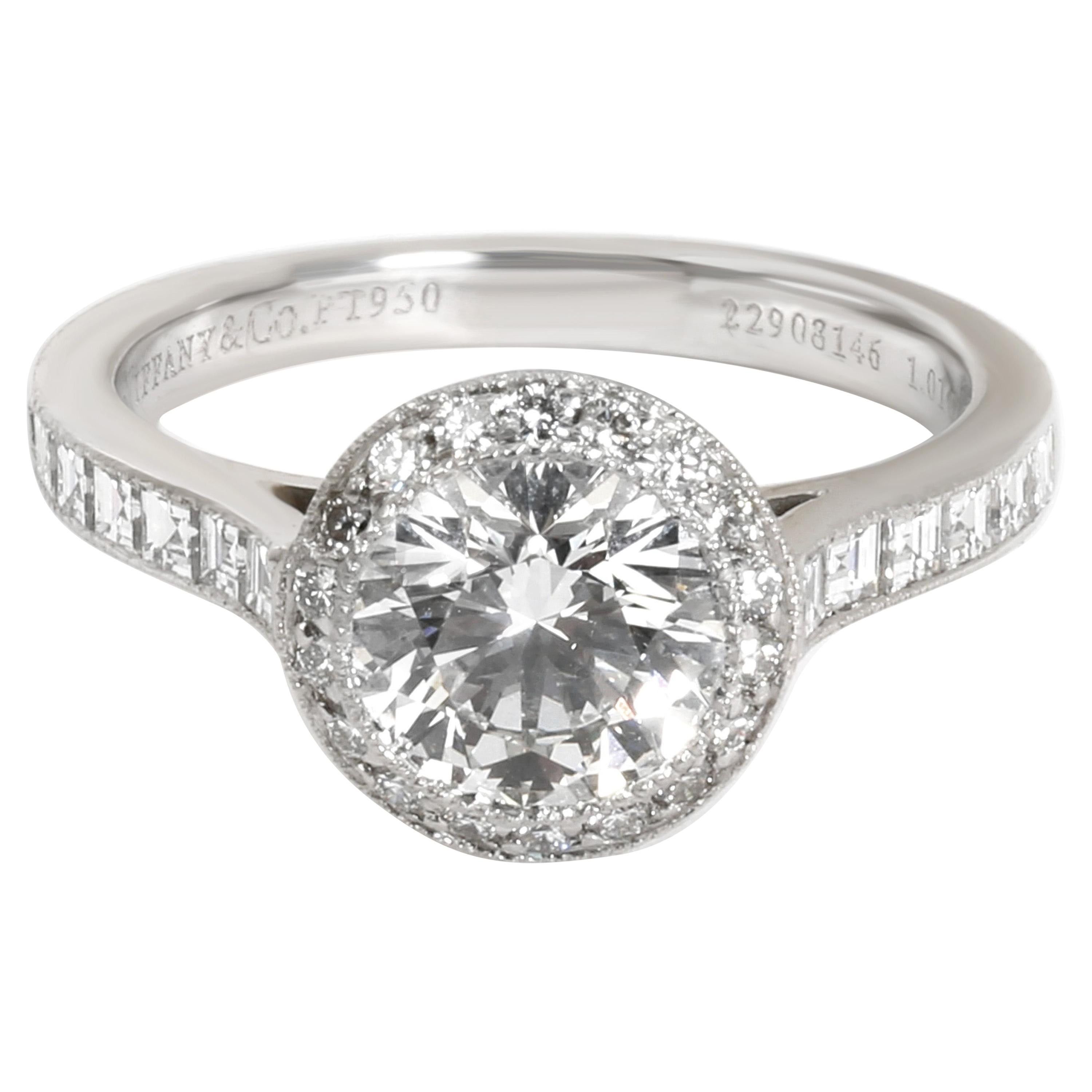 Tiffany & Co. Halo Diamond Engagement Ring in Platinum E VVS2 1.51 CTW