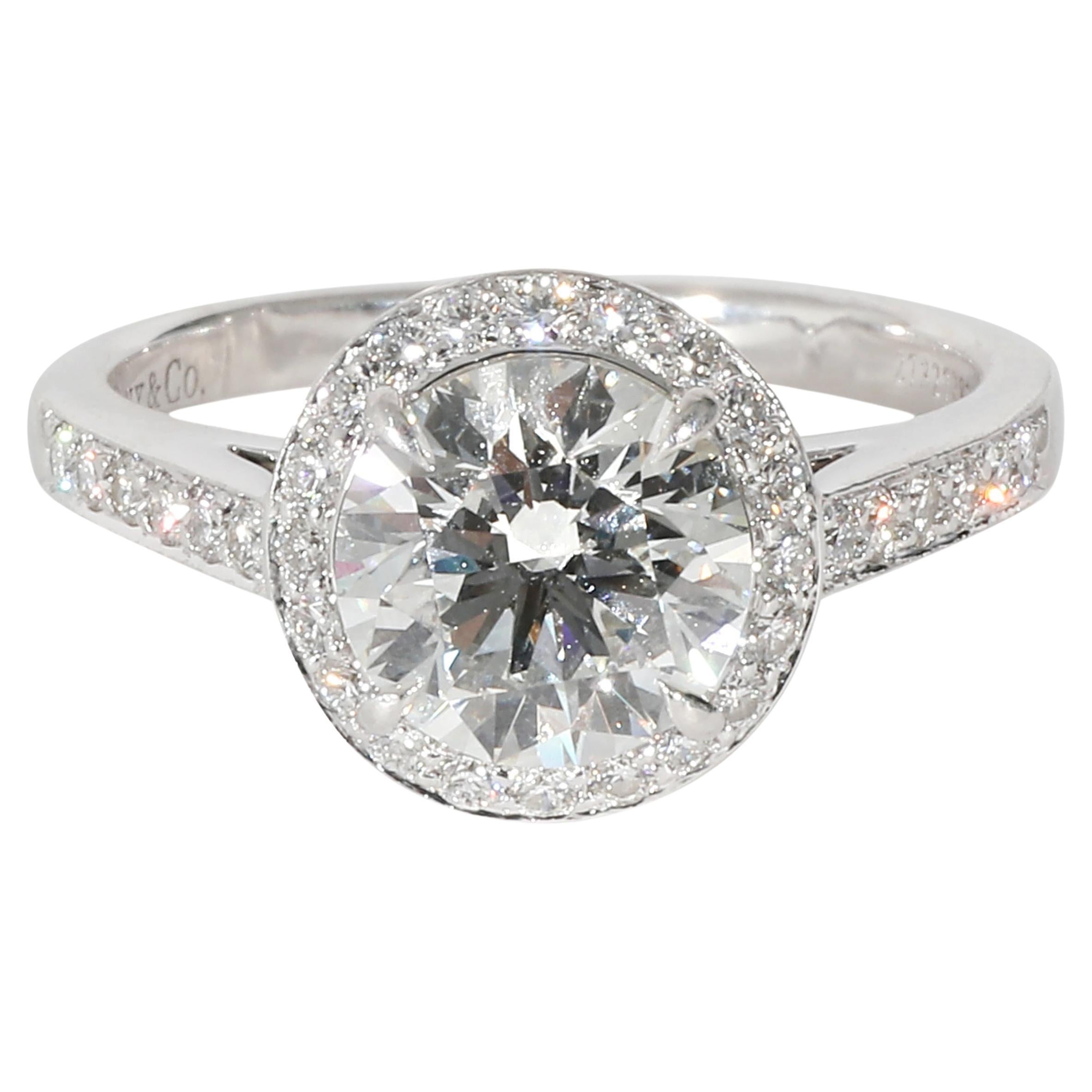 Tiffany & Co. Halo Engagement Ring in Platinum G VVS2 1.66 CTW For Sale