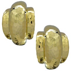 Tiffany & Co. Hammered 18 Karat Yellow Gold Lever Back Hoop Earrings