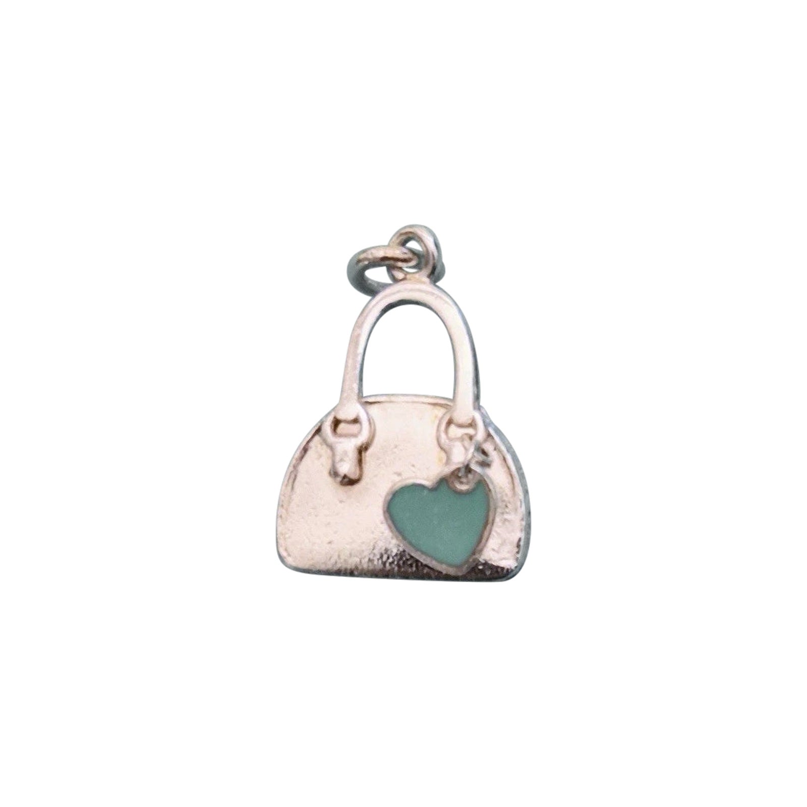 Tiffany & Co. Charme pour sac à main en argent sterling avec cœur en émail bleu en vente