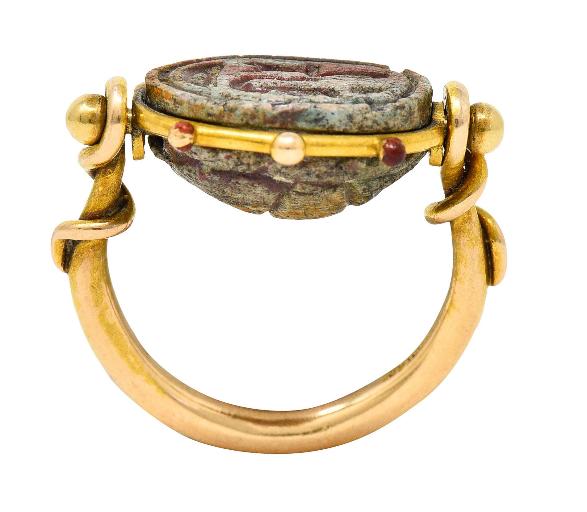 Tiffany & Co. Hardstone Scarab Antique 18 Karat Gold Egyptian Revival Ring 4