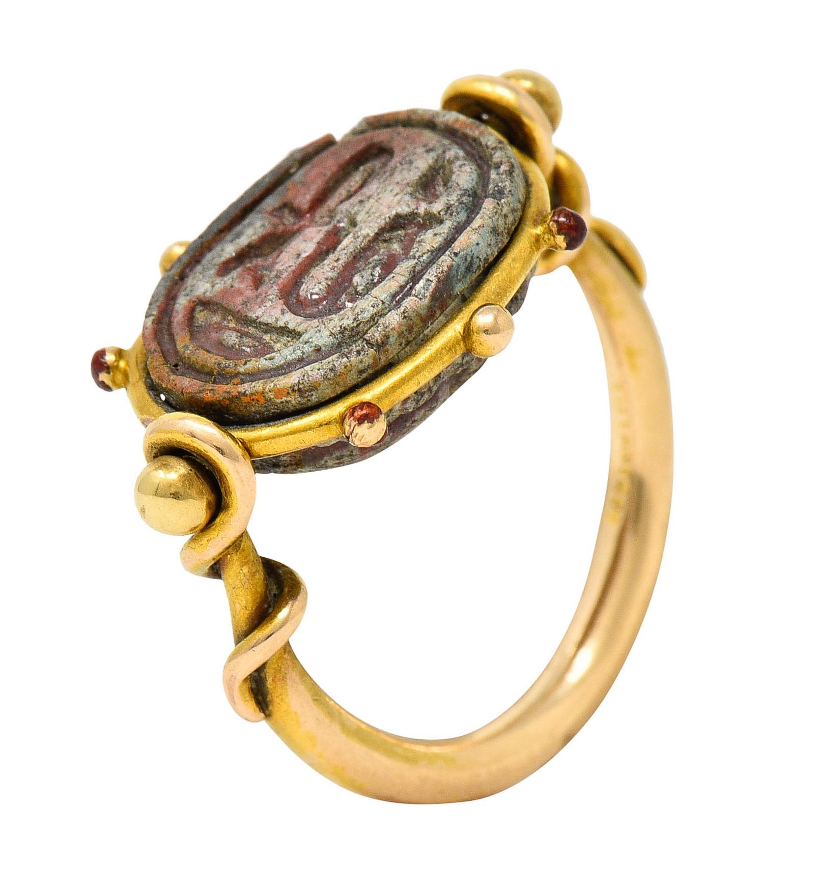 Tiffany & Co. Hardstone Scarab Antique 18 Karat Gold Egyptian Revival Ring 6