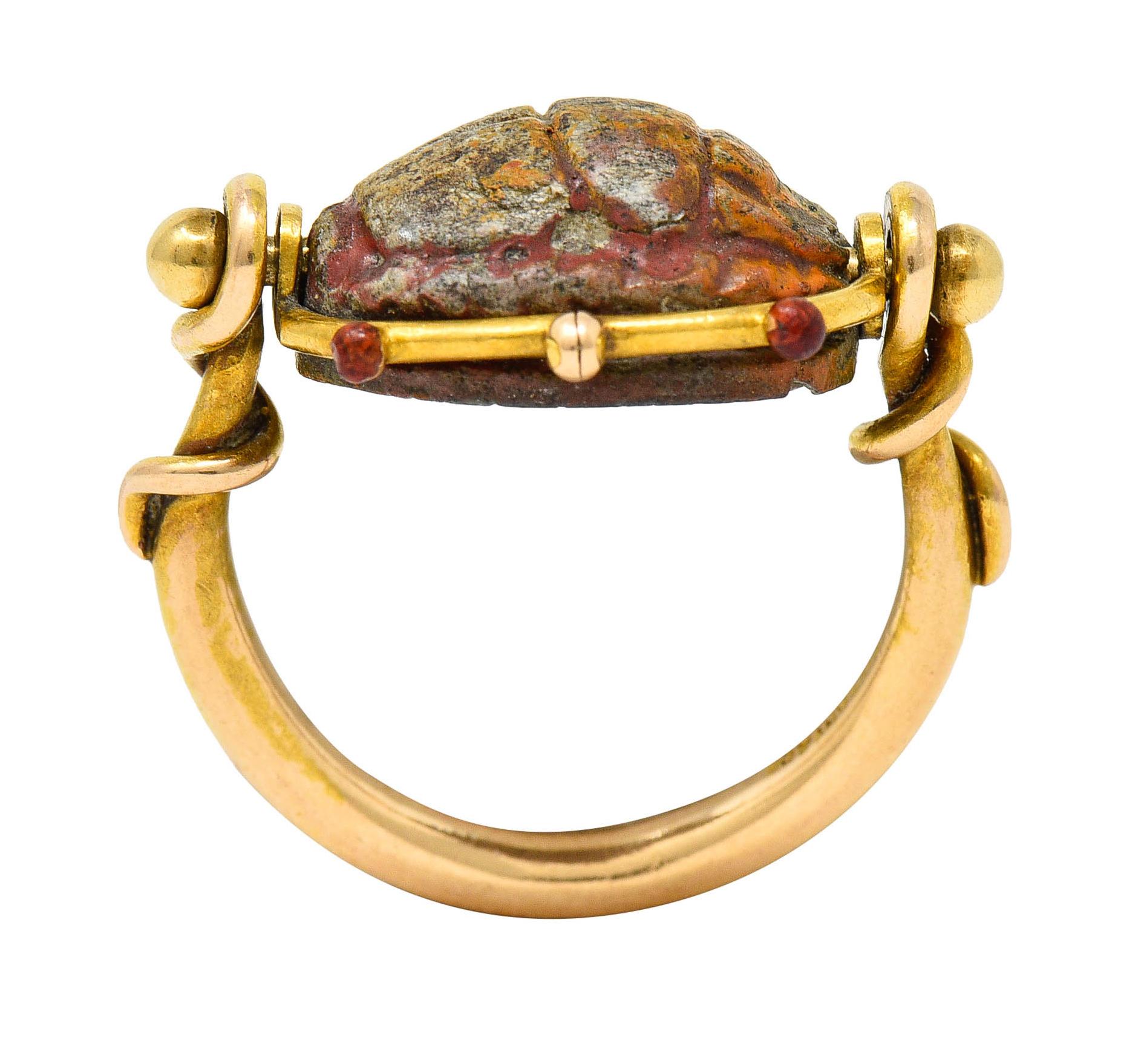 Tiffany & Co. Hardstone Scarab Antique 18 Karat Gold Egyptian Revival Ring 3