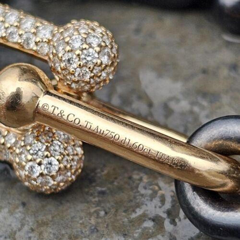 Taille ronde Tiffany & Co.  Hardwear Bracelet Or Rose 18k Diamant Noir Titane Limited en vente