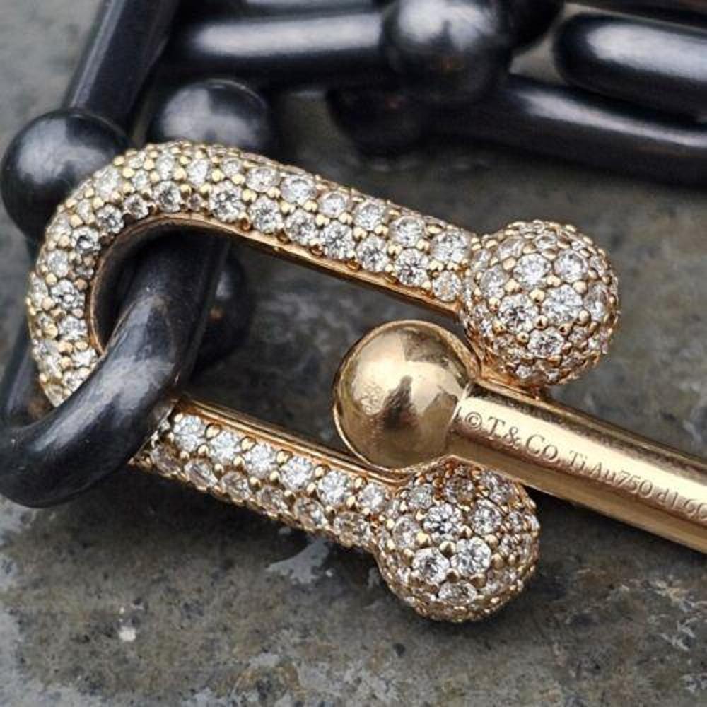 Tiffany & Co.  Hardwear Bracelet Or Rose 18k Diamant Noir Titane Limited Bon état - En vente à Northbrook, IL