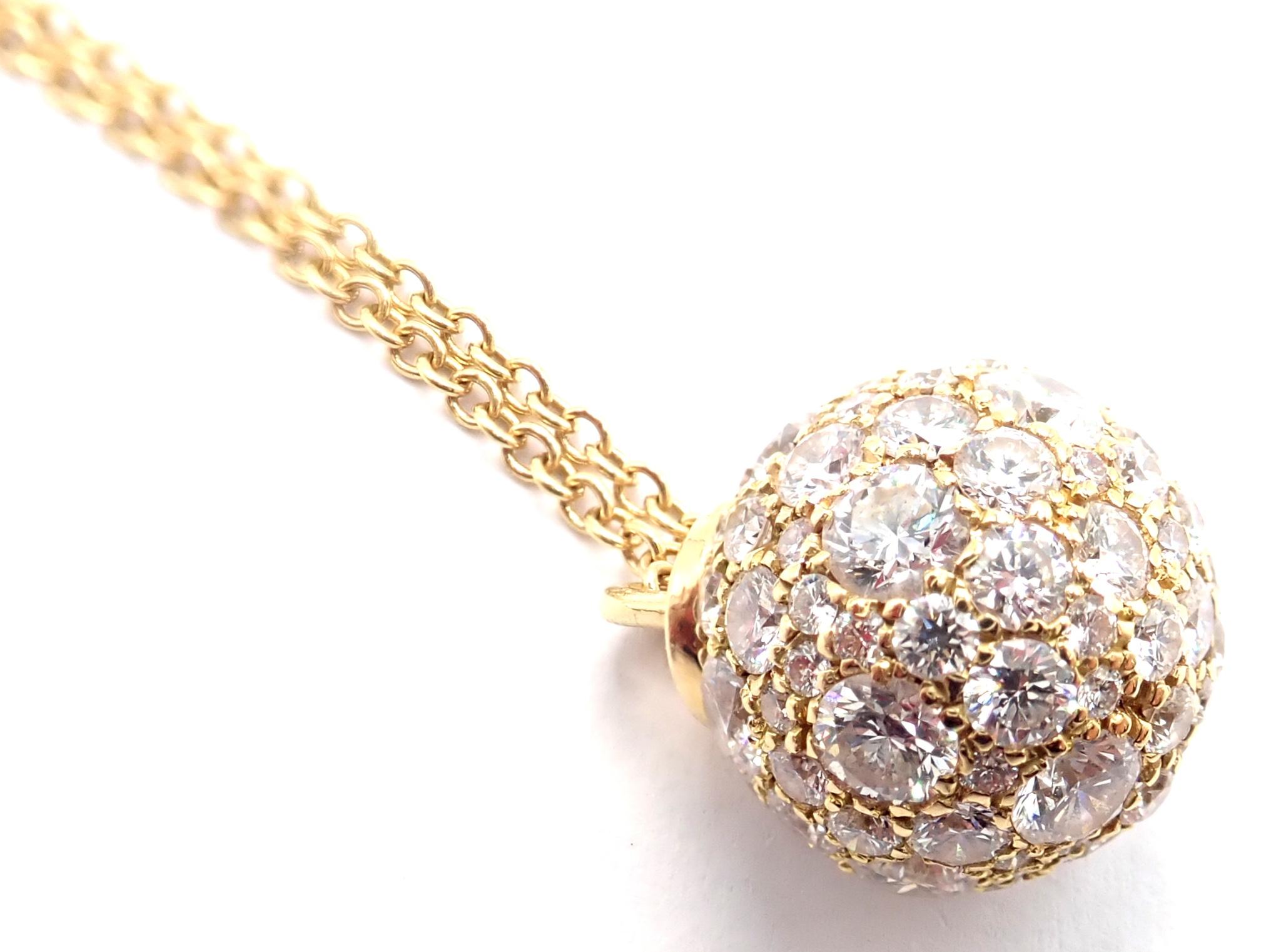 Brilliant Cut Tiffany & Co Hardware Diamond Ball Yellow Gold Pendant Necklace For Sale
