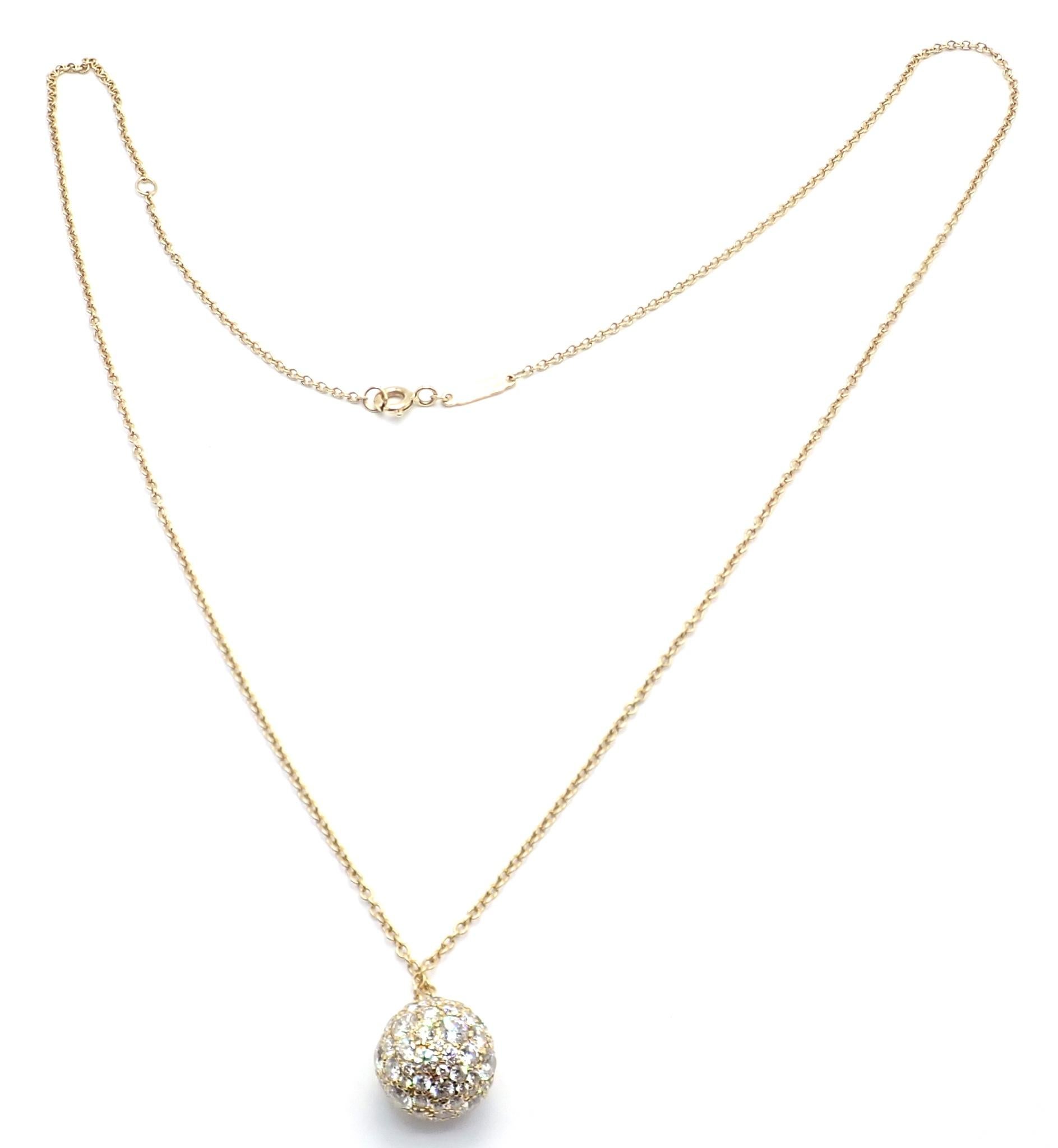 Tiffany & Co Hardware Diamond Ball Yellow Gold Pendant Necklace In Excellent Condition For Sale In Southampton, PA