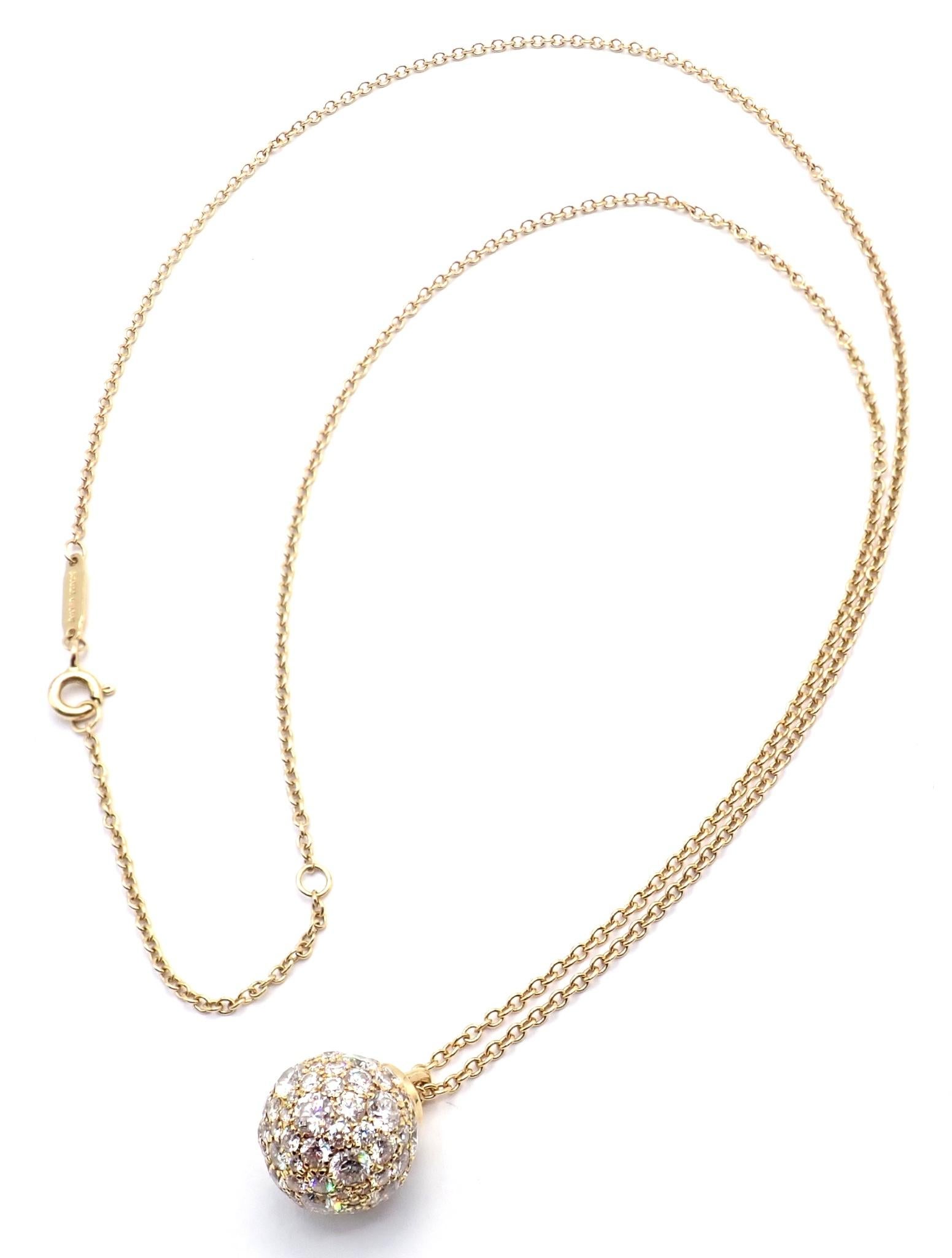 Tiffany & Co Hardware Diamond Ball Yellow Gold Pendant Necklace For Sale 4