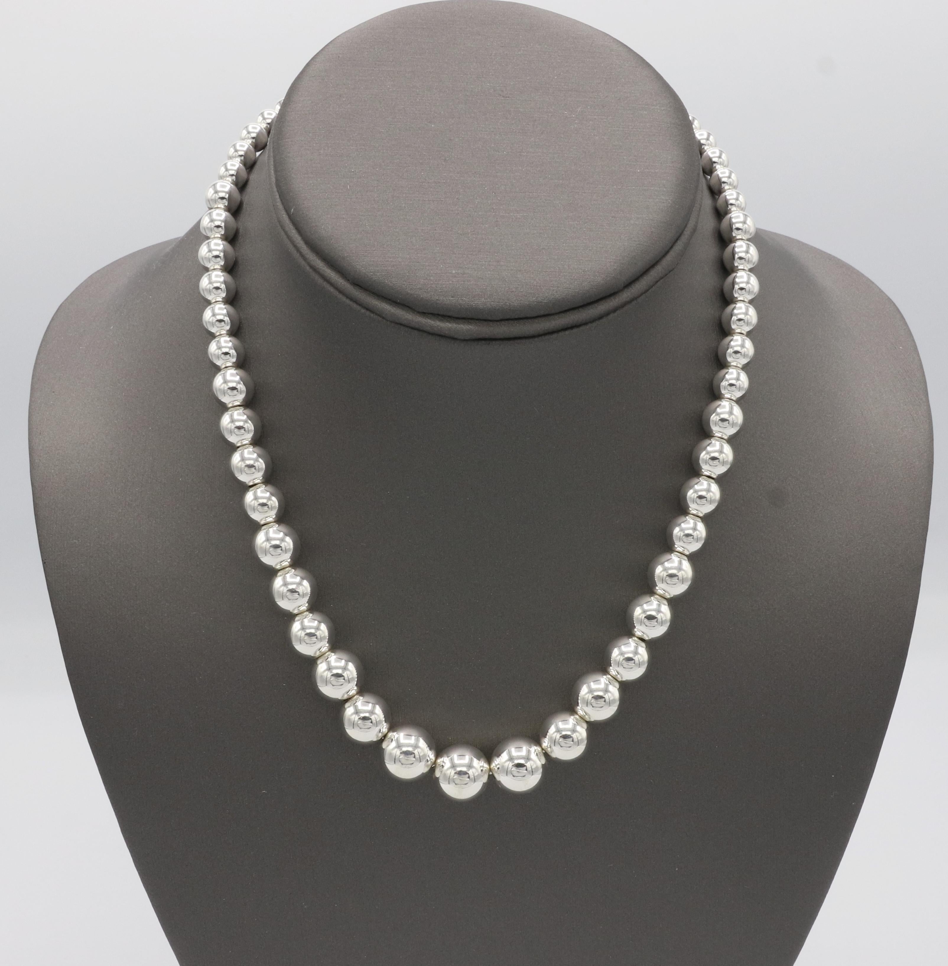 Modern Tiffany & Co. Hardware Graduated Sterling Silver Ball Bead Necklace For Sale